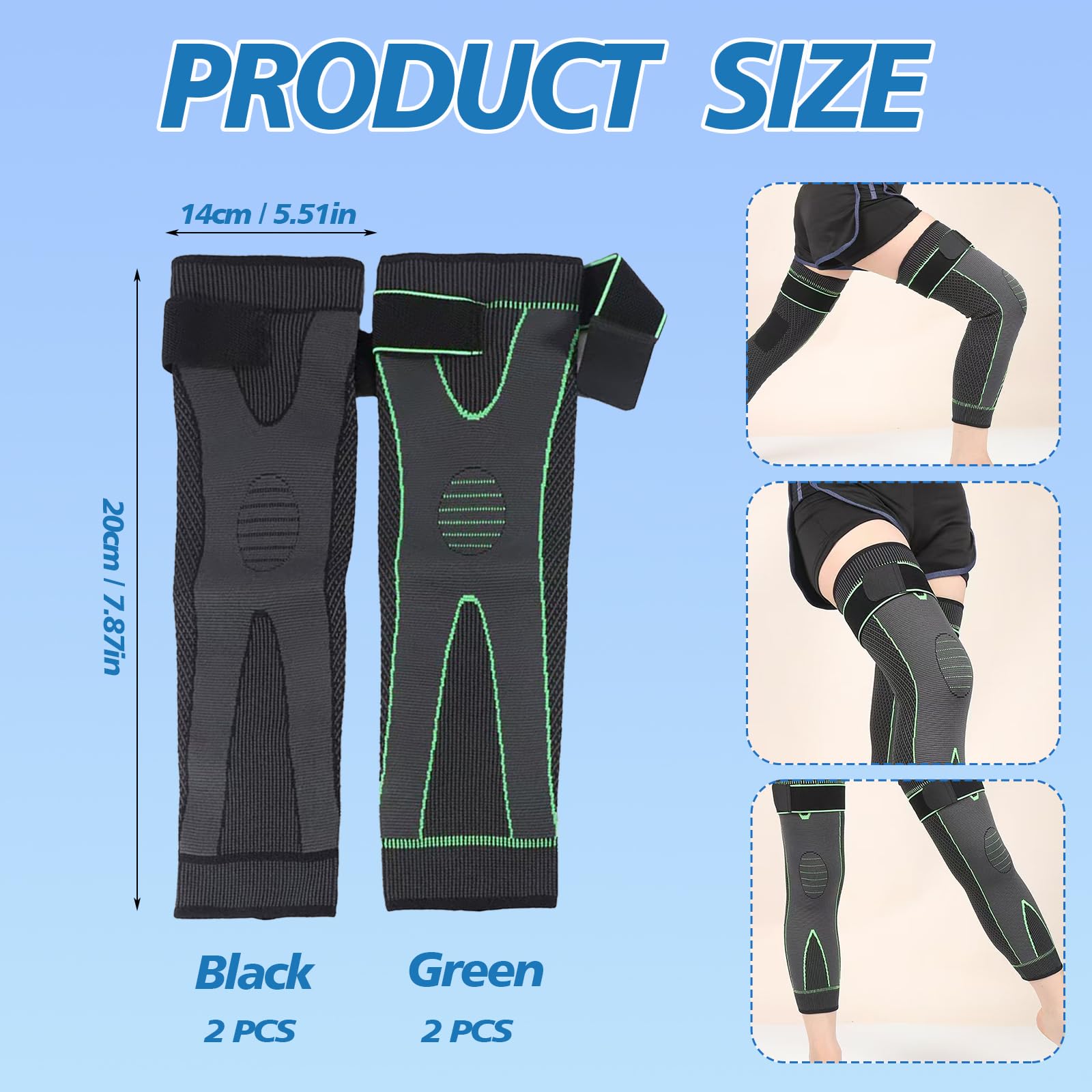 Genouillère Sport, Attelle Genou Hommes Genouillère Longue Compression Sport Homme Protection Respirante Antidérapante L Taille Vert 1 Paire