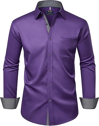 Alimens & Gentle - Camisas de vestir para hombre, de manga larga, sin arrugas, para negocios, casual, con botones
