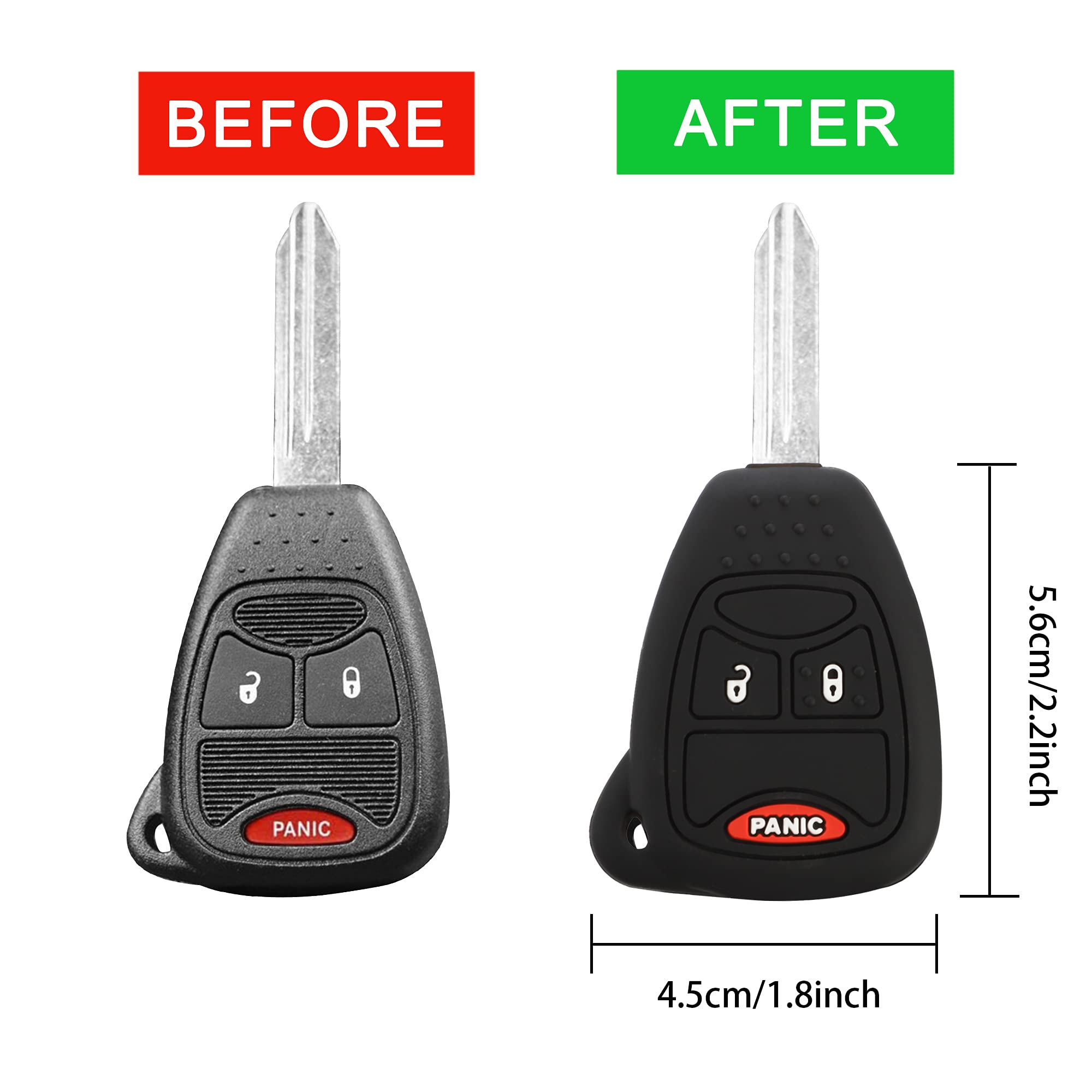 TOMALL 2Pcs Silicone Key Fob Cover 3 Buttons Compatible with Jeep Chrysler Dodge 2007-2018 Wrangler Flip Key Jacket — view 4