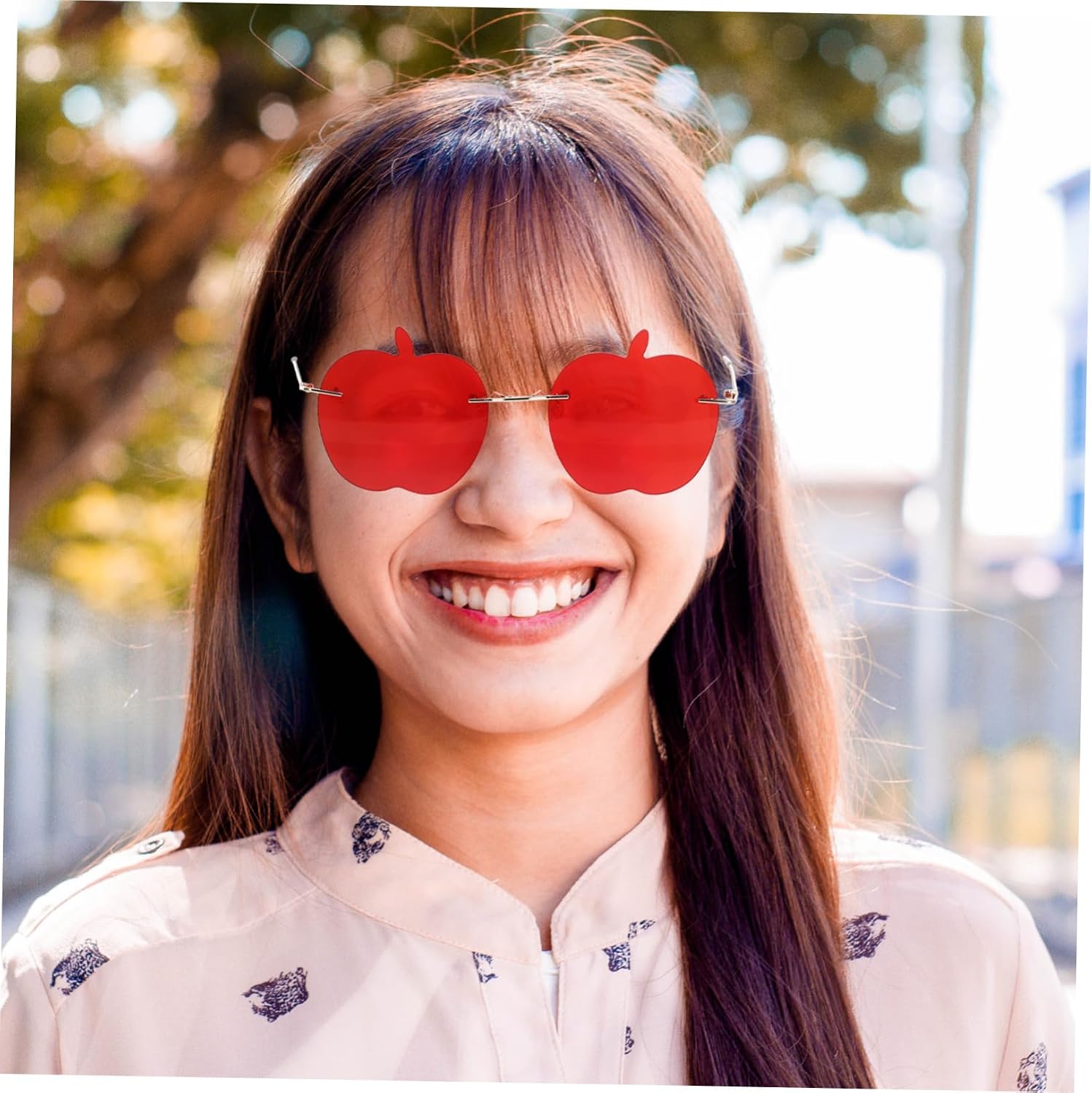 BESPORTBLE 1Pc Rimless Shaped Funny Sunglasses for Women Unique Durable Eyewear for Parties and Events Red Novelty Eyeglasses