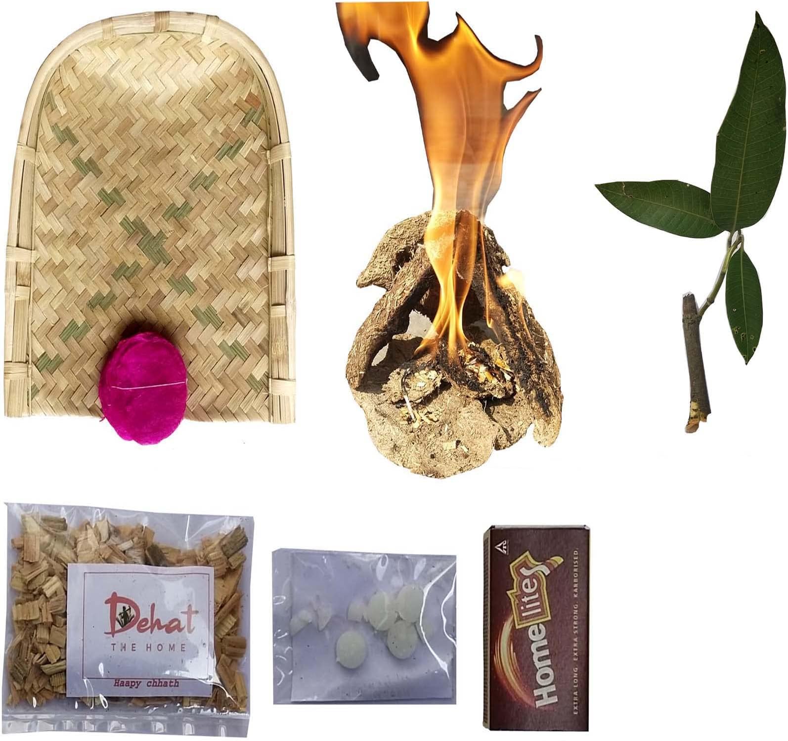 Chhath puja Sup + ardhya hawan samagri (छठ अर्ध्य हवन सामग्री) Pack of (1 सुप +5 आरती +5 कपूर +100g हुमाद+ 100g आम का लकड़ी +1 माचिस +5 गाय गोबर का गोयठा)