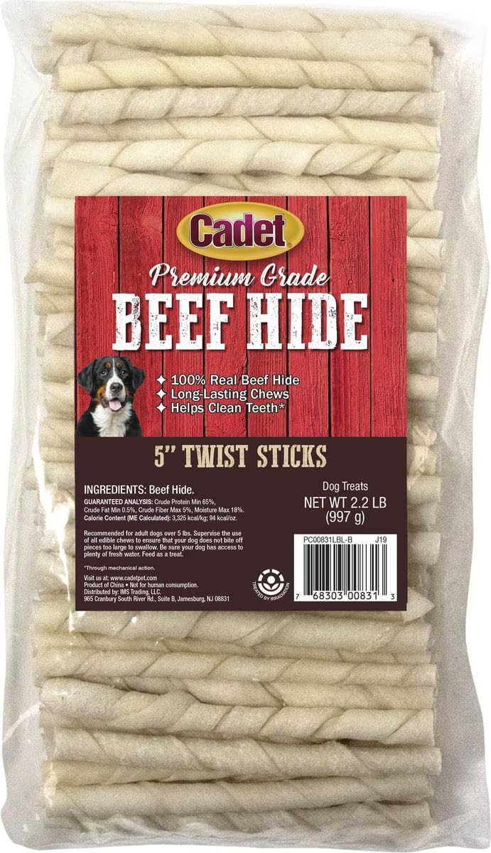 Cadet Rawhide Twist Sticks Dog Chews, 5 Inch, 100 Count, 6 Pack