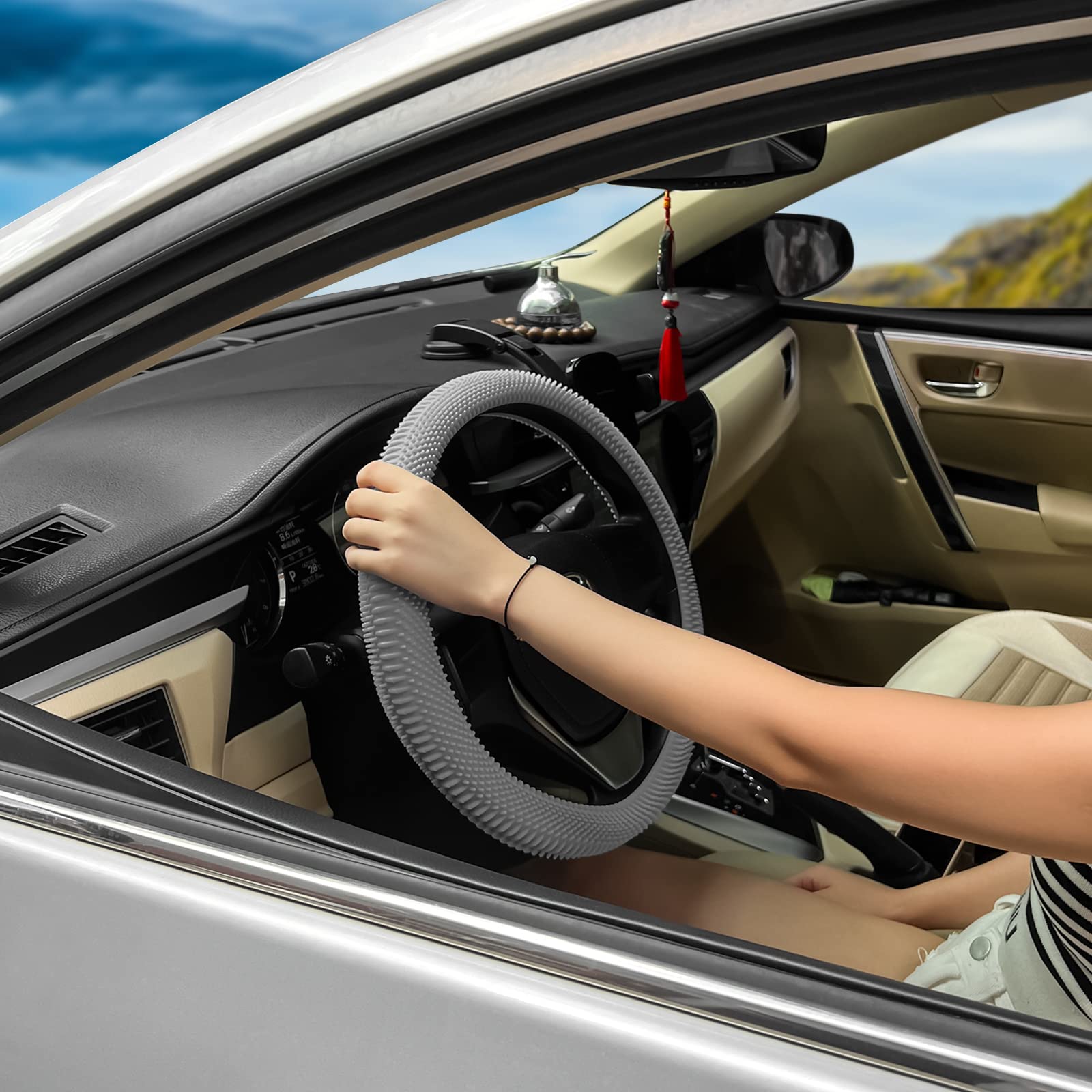 MELIVO Auto Car Silicone Steering Wheel Cover Non-Slip Thin Grip Grey For 13 16 5 Inch