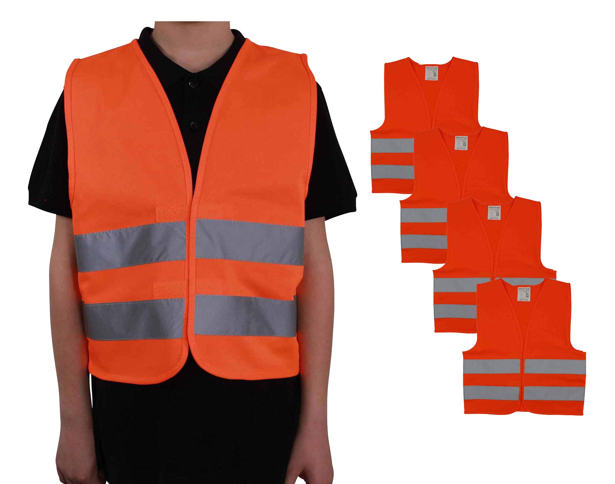10 Stück Warnweste Kinder, Warnwesten Auto Kinder Sicherheitswesten, Reflektierende Sicherheitsweste für Kinder 3-12 Jahre, Reflektorweste Kinder für Schule, Sport, Laufen, Straßenverkehr (Orange