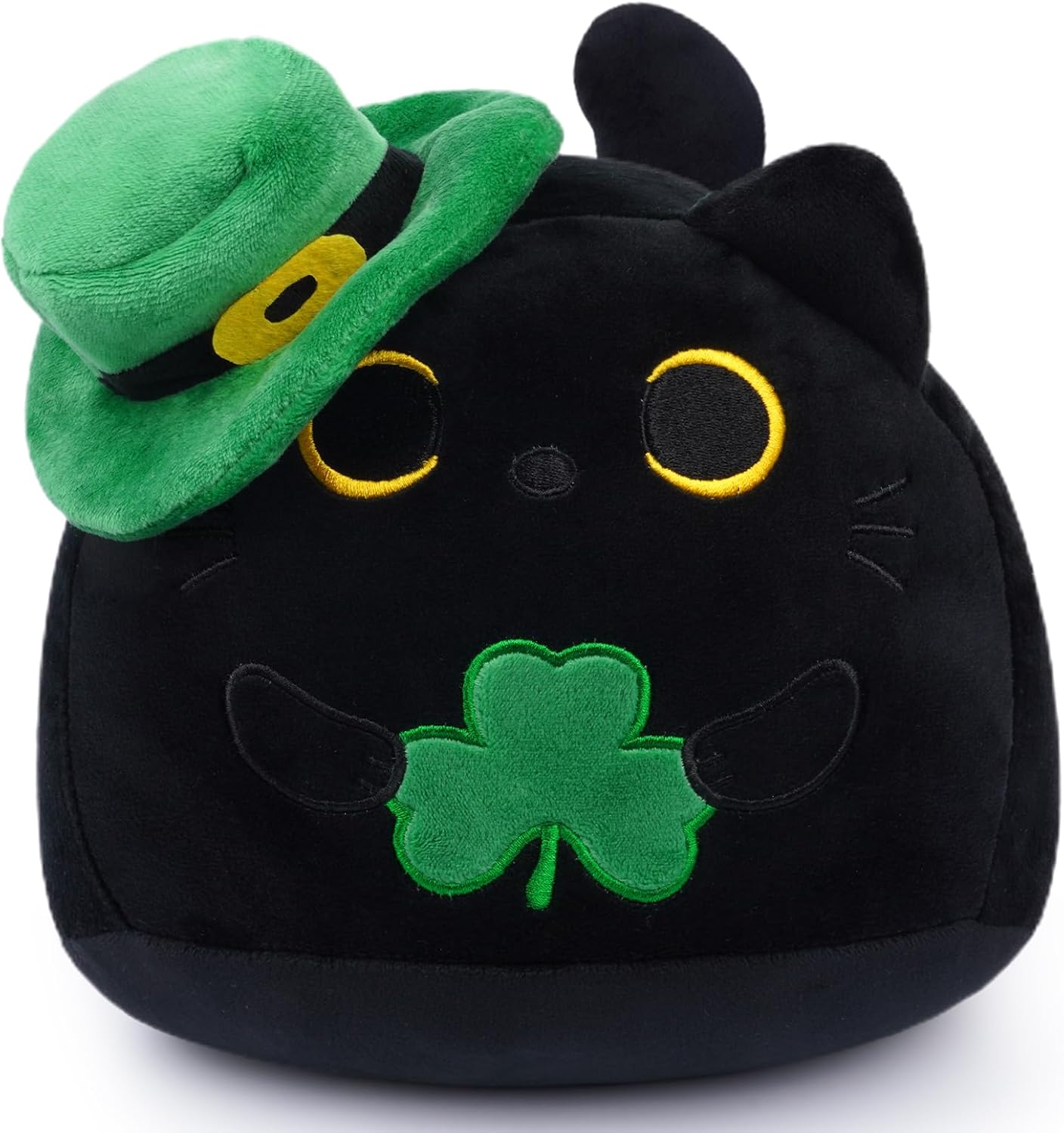 Black Cat Plush Pillow, 8inch St. Patricks Cat Stuffed Animal Cute Kitten Plushie, St. Patrick's Day Stuffed Animal for Kids, Party Favor Gifts