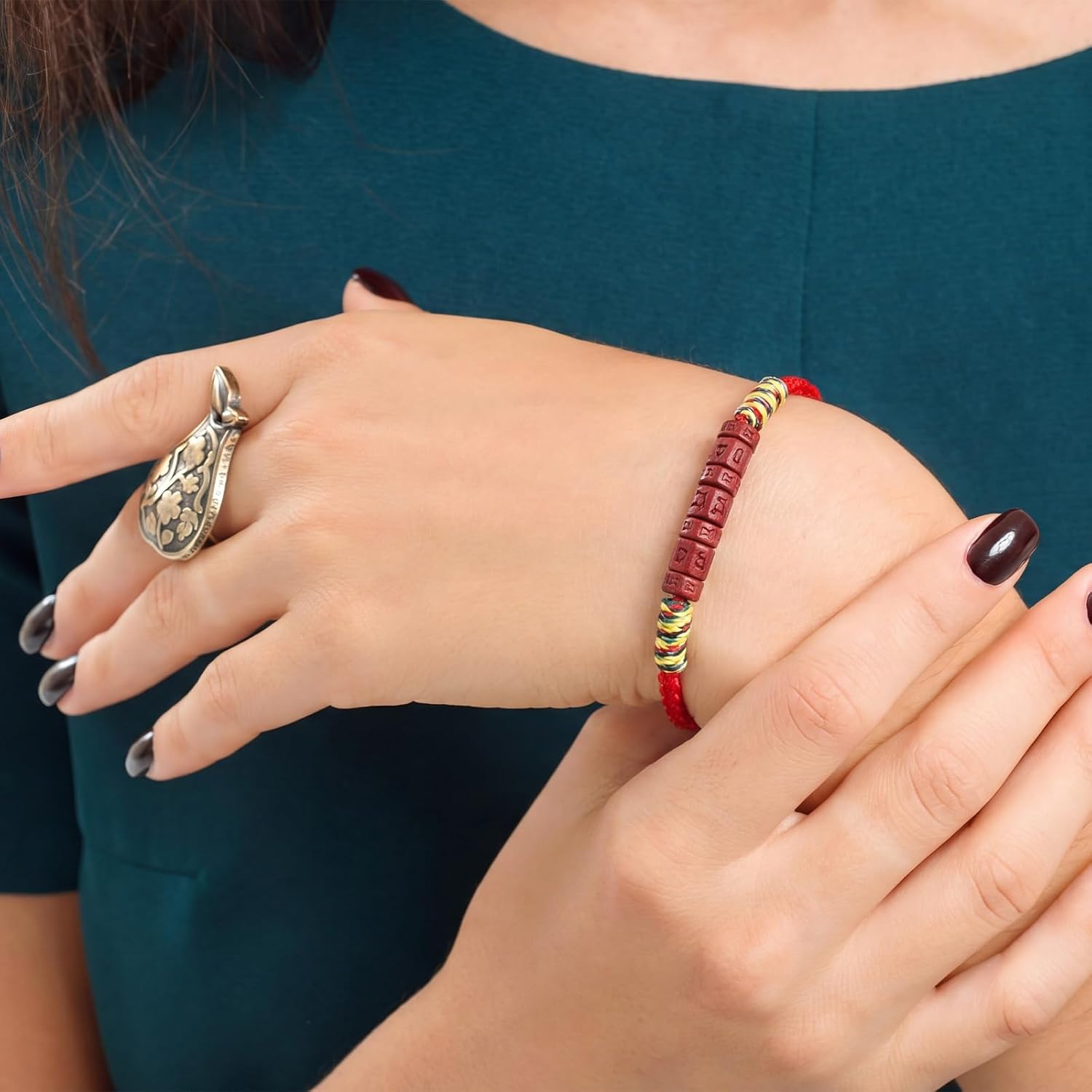 Tondiamo 6 Pcs Buddhist Red String Bracelets Good Luck Protection Gift Spiritual Om Mani Padme Hum Red Cinnabar Handmade Beads Bracelet Adjustable Spiritual Jewelry Gift for Women Men