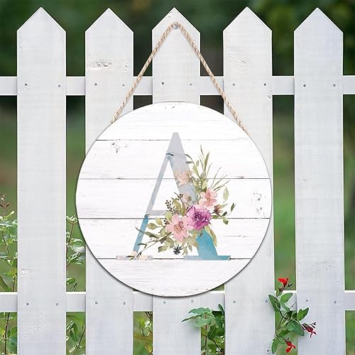 Vista 59 de Welcome Sign Front Decor Initial Letter B Round Wood Sign Monogram Purple Floral Wooden Plaque Blossom Floral 10in Country Wood Hanging Signs for