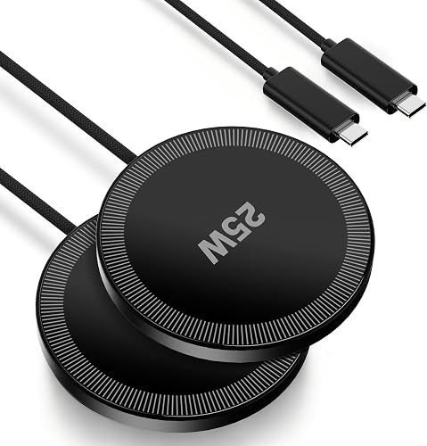 MagSafe 25W Magnetic Wireless Charger Fast Charging Pad for iPhone | Compatible with iPhone 17 17e 16 15 14 Pro Max Google Pixel 10, Slim Compact, For Desk Bedside Travel, Black - 2Pack