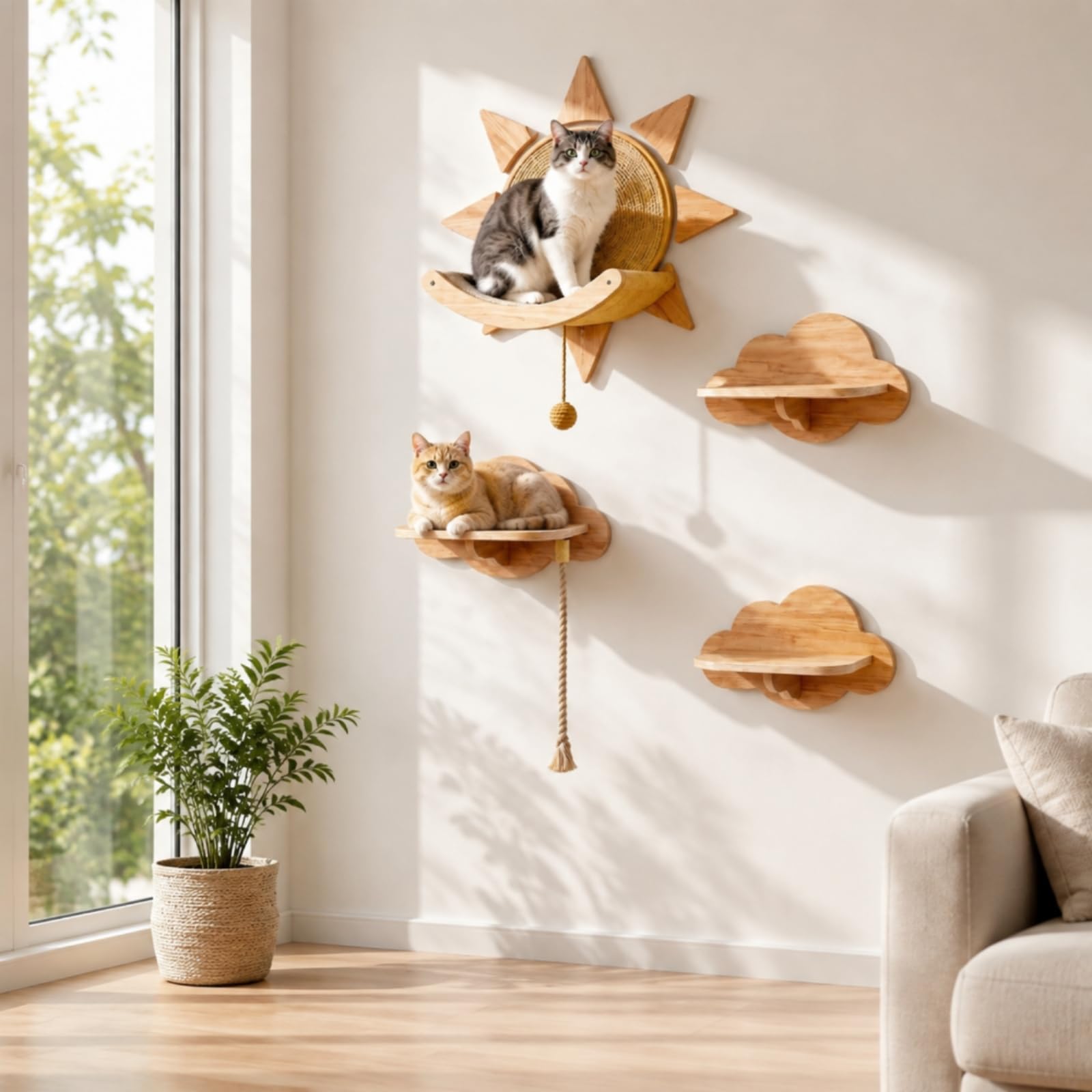 Wandmontiertes Kklettergerät aus Kiefernholz Wandmontiert Kkletterwand mit wolkenförmigen Ablagen sparend für Wohnzimmer,