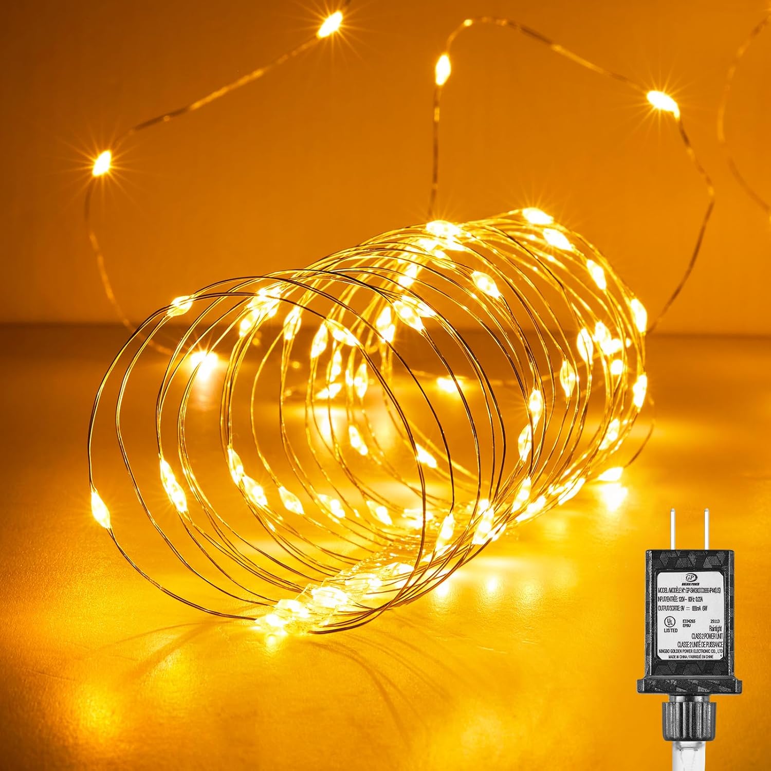 2Pack Fairy Lights Plug in, 33Ft 100 LEDs Waterproof Silver Wire Firefly Lights, Adaptor Included, Starry String Lights for Wedding Indoor Outdoor Christmas Patio Garden Decoration, Warm White