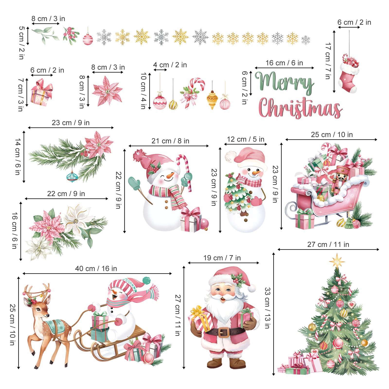 decalmile Christmas Pink Snowman Santa Claus Window Clings Reusable Reindeer Xmas Tree Elk Window Decals Double Side Printed Window Stickers Glass Home Party Supplies Gift Shop Decoration - Image 4