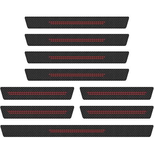 Car Door Sill Protector, Carbon Fiber Door Threshold Strip Sticker, Anti-Scratch Waterproof Doors Entry Edge Guard, Universal Auto Exterior Decoration Accessories for Car SUV Truck (Red-9PCS)