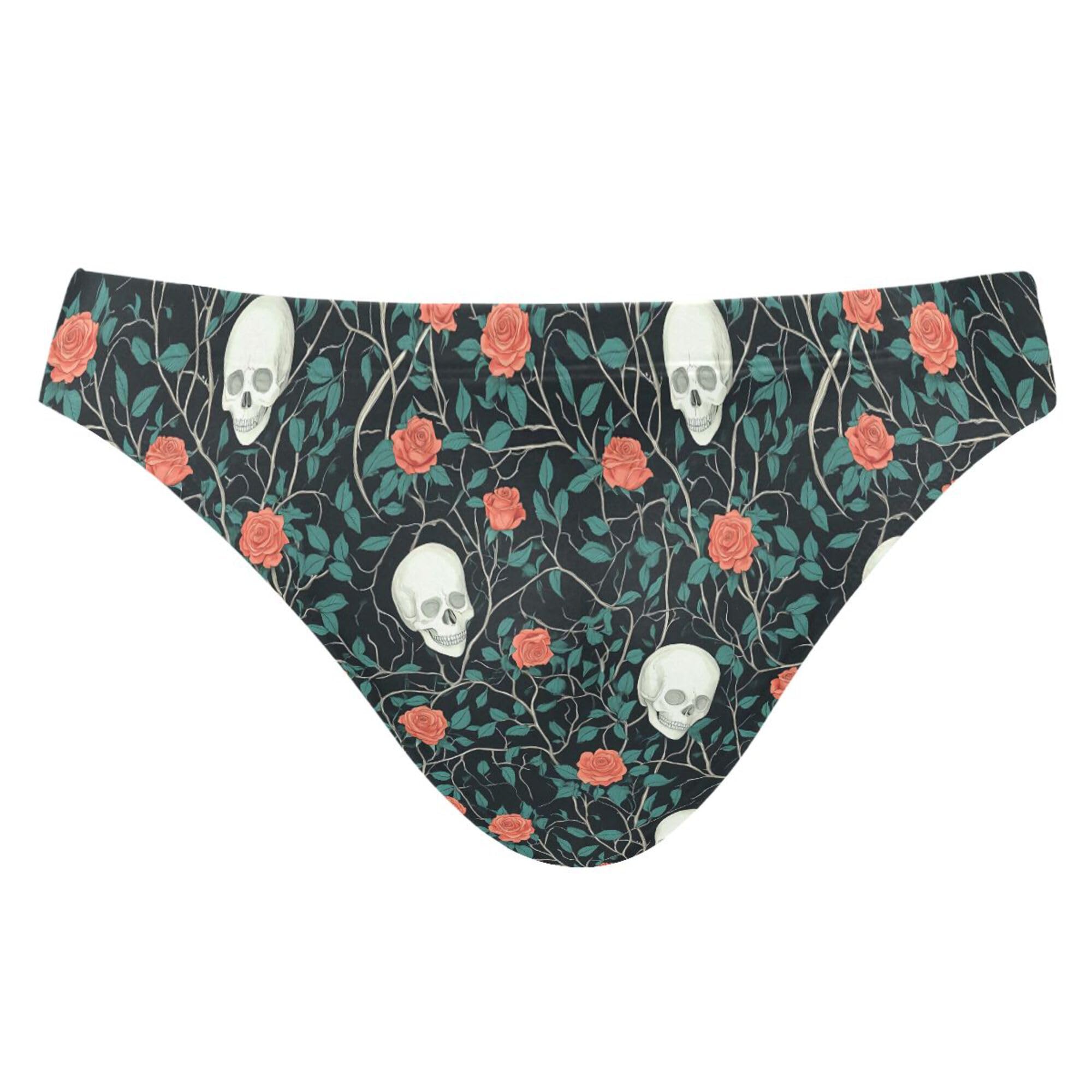 Skull Flower Swim Briefs for Men Swimsuit Bikini Swimwear S B0404481