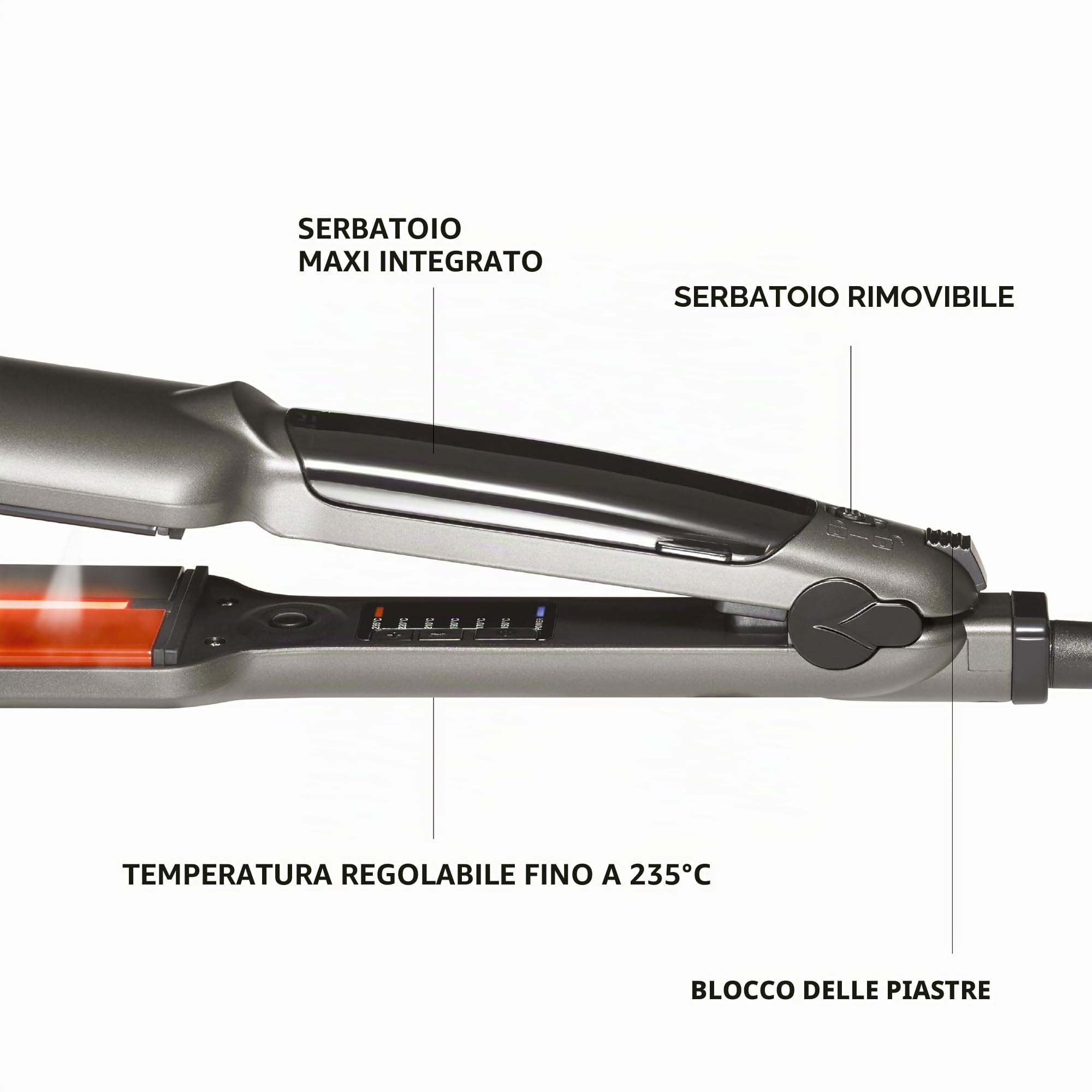 Jean Louis David - Piastra a Vapore a Infrarossi Steam Protect -Piastre in Ceramica e Tormalina XL -Serbatoio 10ml -6 Temperature - Capelli Fragili a Molto Ricci - Lisciatura Cura ad Alte Prestazioni