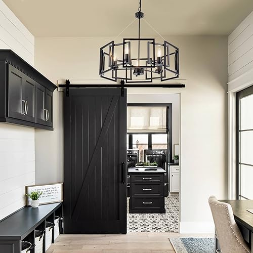 Miniatura 4 de Lámpara de araña de estilo industrial, con acabado negro mate, pantalla geométrica, lámpara colgante para comedor, sala de estar, cocina, isla