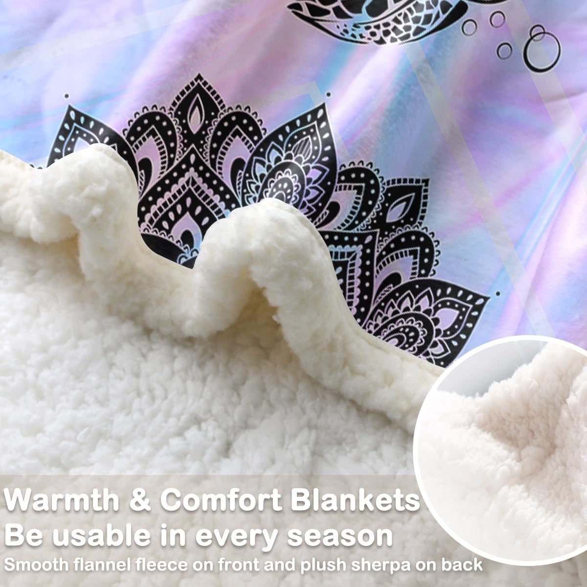 Sleepwish Marble Pastel Sea Turtle Sherpa Blanket for Kids Girls Boys Purple Mandala Turtle Fleece Throw Blanket for Bed Sofa, Throw(50"x60")