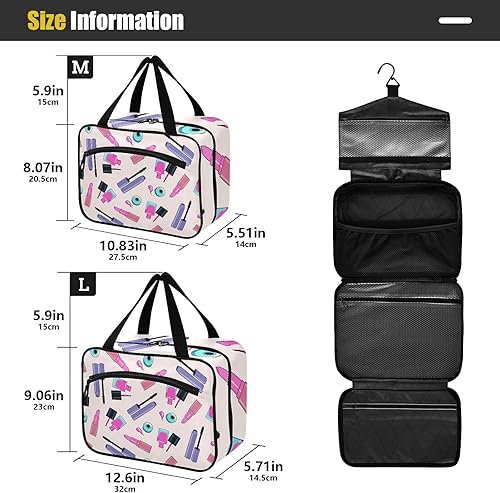 Miniatura 3 de ElliTarr Neceser de viaje para colgar cosméticos, bolsa de aseo compacta con gran capacidad para mujer, a cuadros, color rosa, Cosméticos