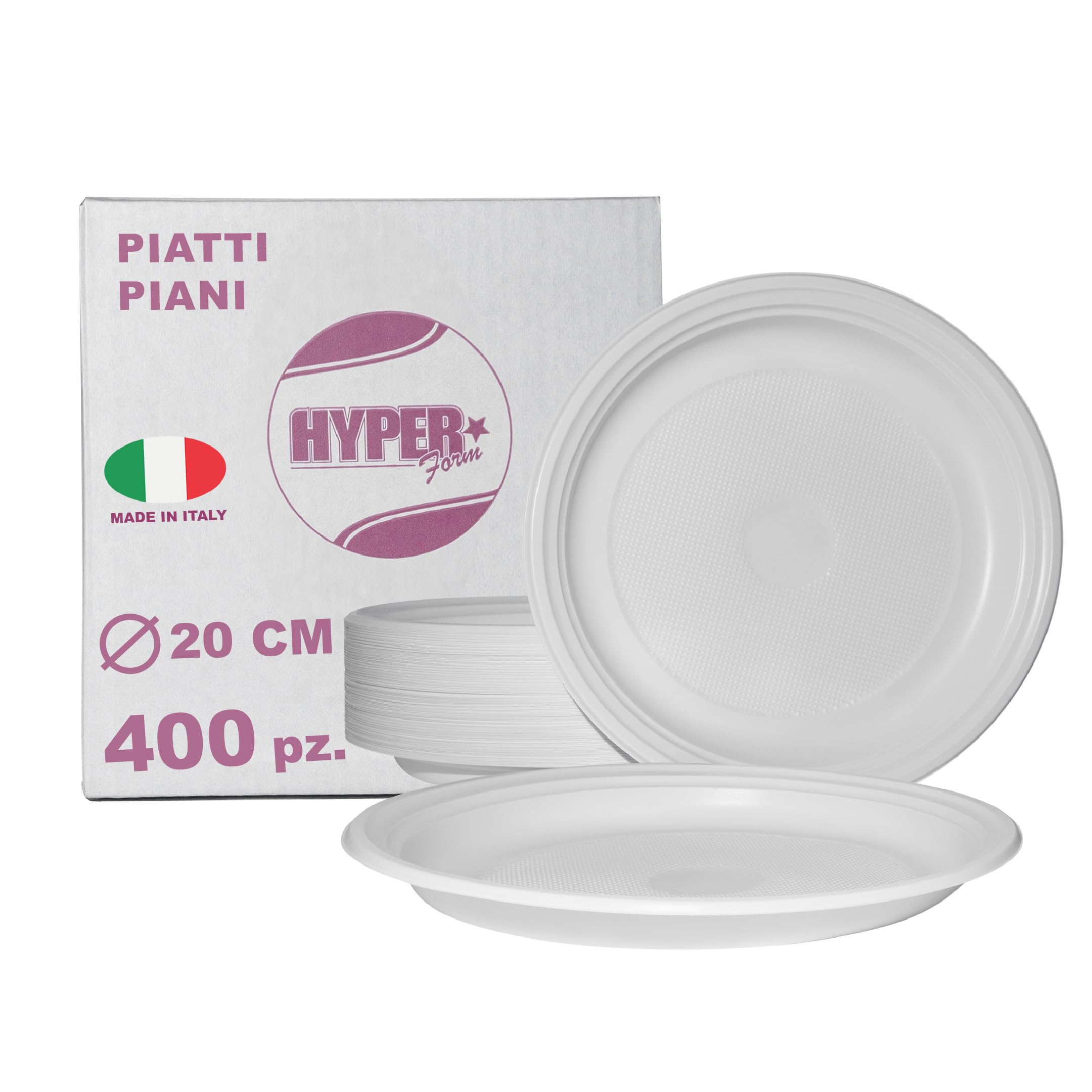 Hyper Form - 400 Piatti Piani di Plastica Riutilizzabile Rigida, Lavabili 20 Cicli in Lavastoviglie