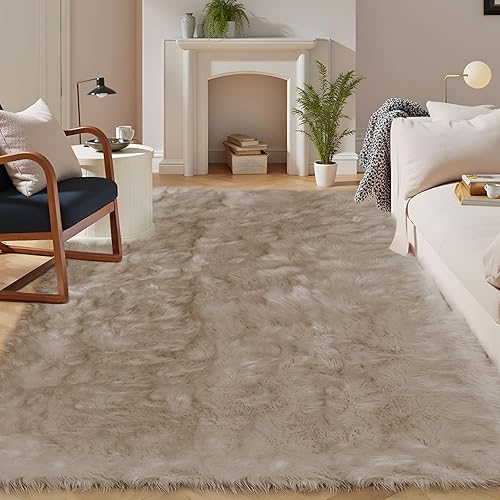 Miniatura 112 de Latepis - Tapete de cuero sintético, esponjoso, pelo largo, de 5 x 8 pies, color blanco, para la sala, dormitorio, sala de juegos o habitación del