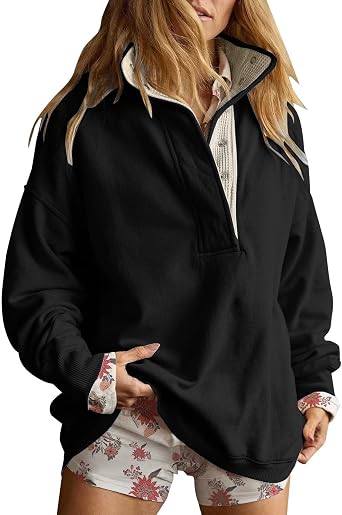 Tatumaie Womens Sweatshirts Trendy Long Sleeve Oversized Pullover Tops Fall Fashion Half Button Henley Neck Sweaters Clothes
