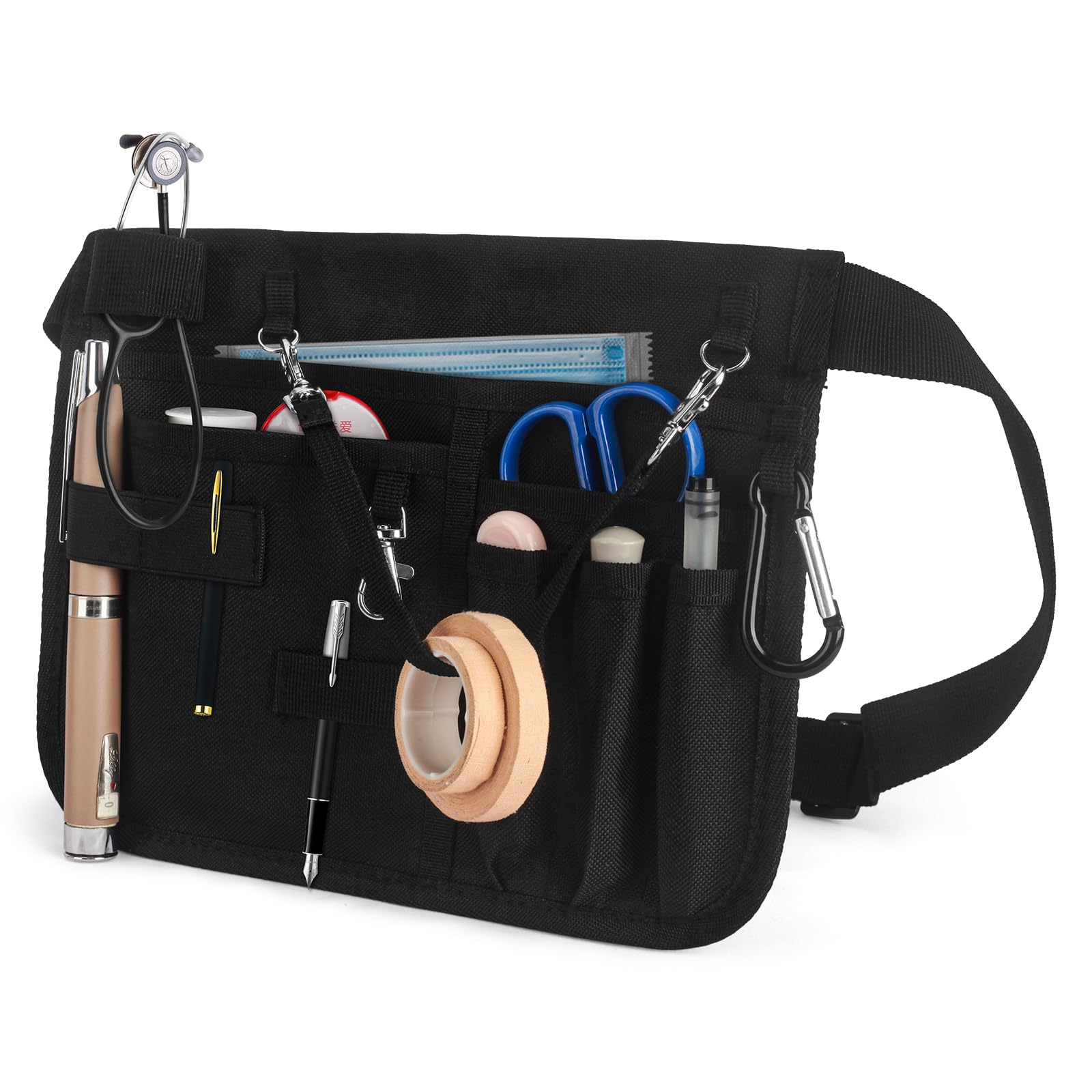 Nurse Fanny Pack with Stethoscope Holder - Nursing Fanny Pack for Nurses, Nurse Pocket Organizer, Medical Bags for Nurses, Utility Belt for Work, Teacher Tool Belt (Black)