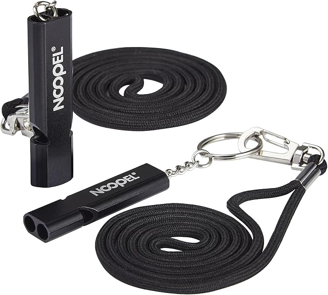 Noopel Emergency Survival Whistle Double Tubes Safety Whistles 2 pack with lanyard and keychain for Boating Outdoor Camping Hiking Hunting Sports Dog Training