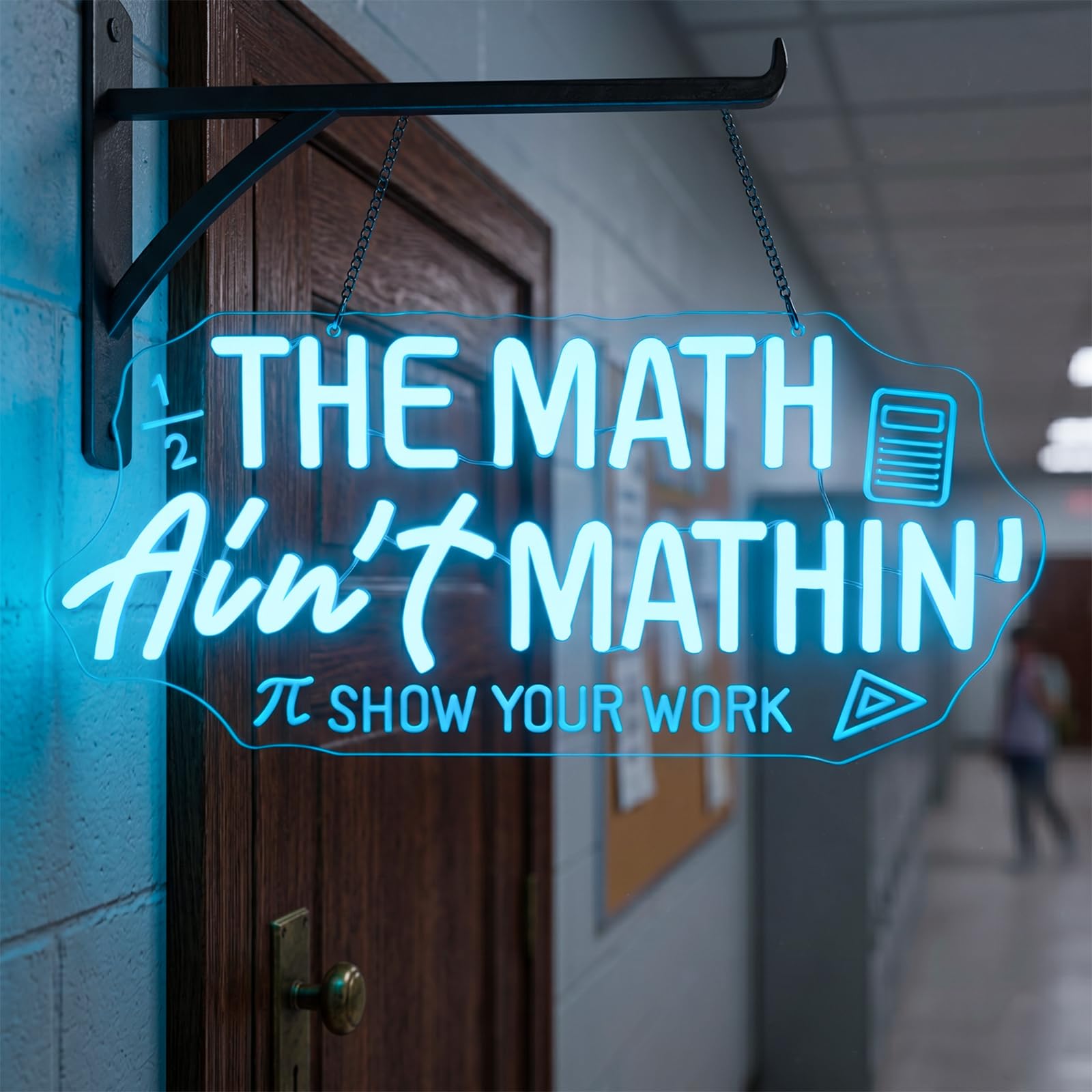 Insegna al neon matematica per decorazione in classe, The Math Ain't Mathin, luce al neon a LED con calcolatrice e simboli geometrici, dimmerabile, alimentato tramite USB, regalo per