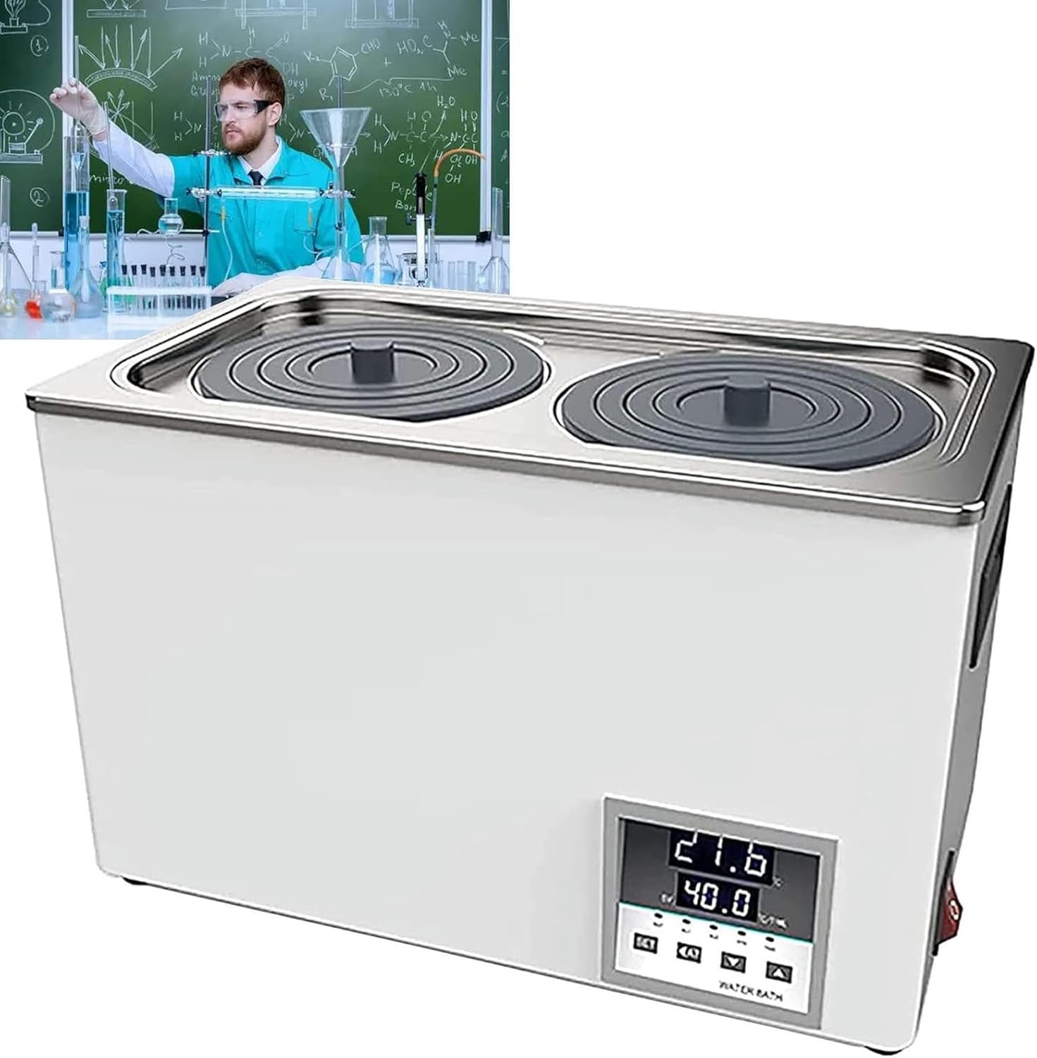 AMNOOL Double Hole Digital Constant Temperature Water Bath Laboratory, RT 5-99.9 ° C, 0-999 Minute Timer, Stainless Steel Inner Liner Electric Constant Temperature Water Bath