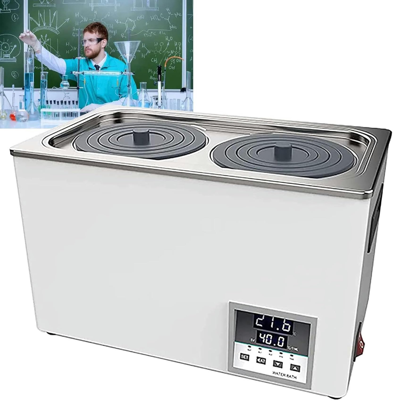 Bain marie de laboratoire 2 trous thermostaté numérique inox 99.9°C