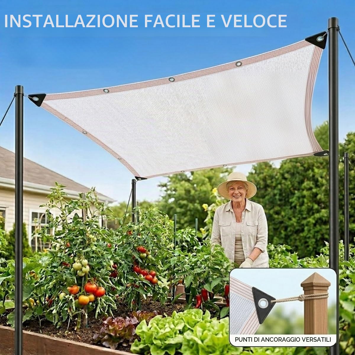 Rete Antigrandine, 50% Telo Ombreggiante per Orto, Bianca Telo Ombreggiante con Occhielli, Vela da Sole Esterno, Traspirante Parasole per Orto Balcone Serra Giardino, Tenda da Ombra(5x2.5m)