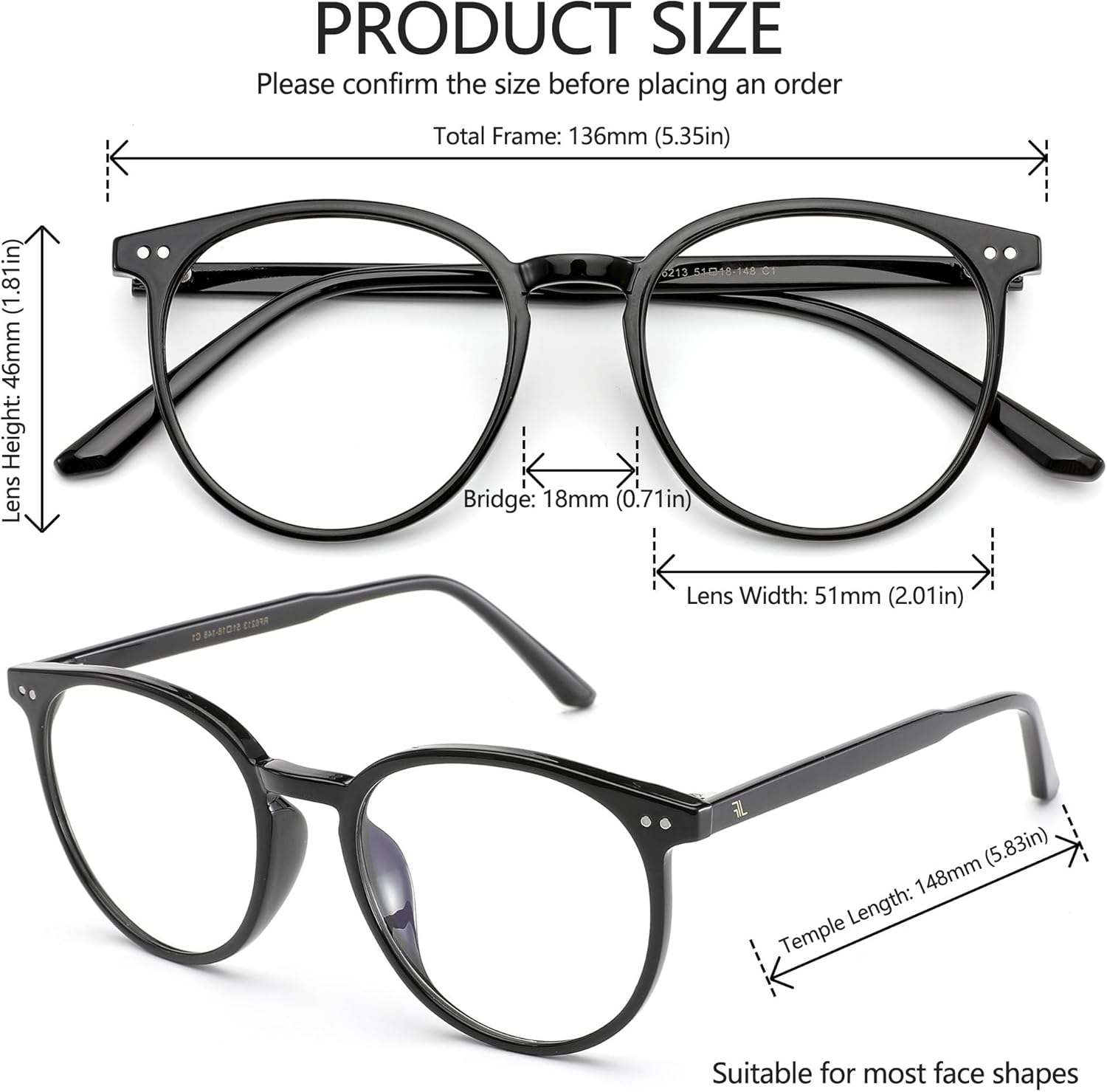 Blue Light Blocking Glasses for Women and Men, Round Frame Computer Gaming Anti Eyestrain & UV Glare RF6213 (Black) - Image 4