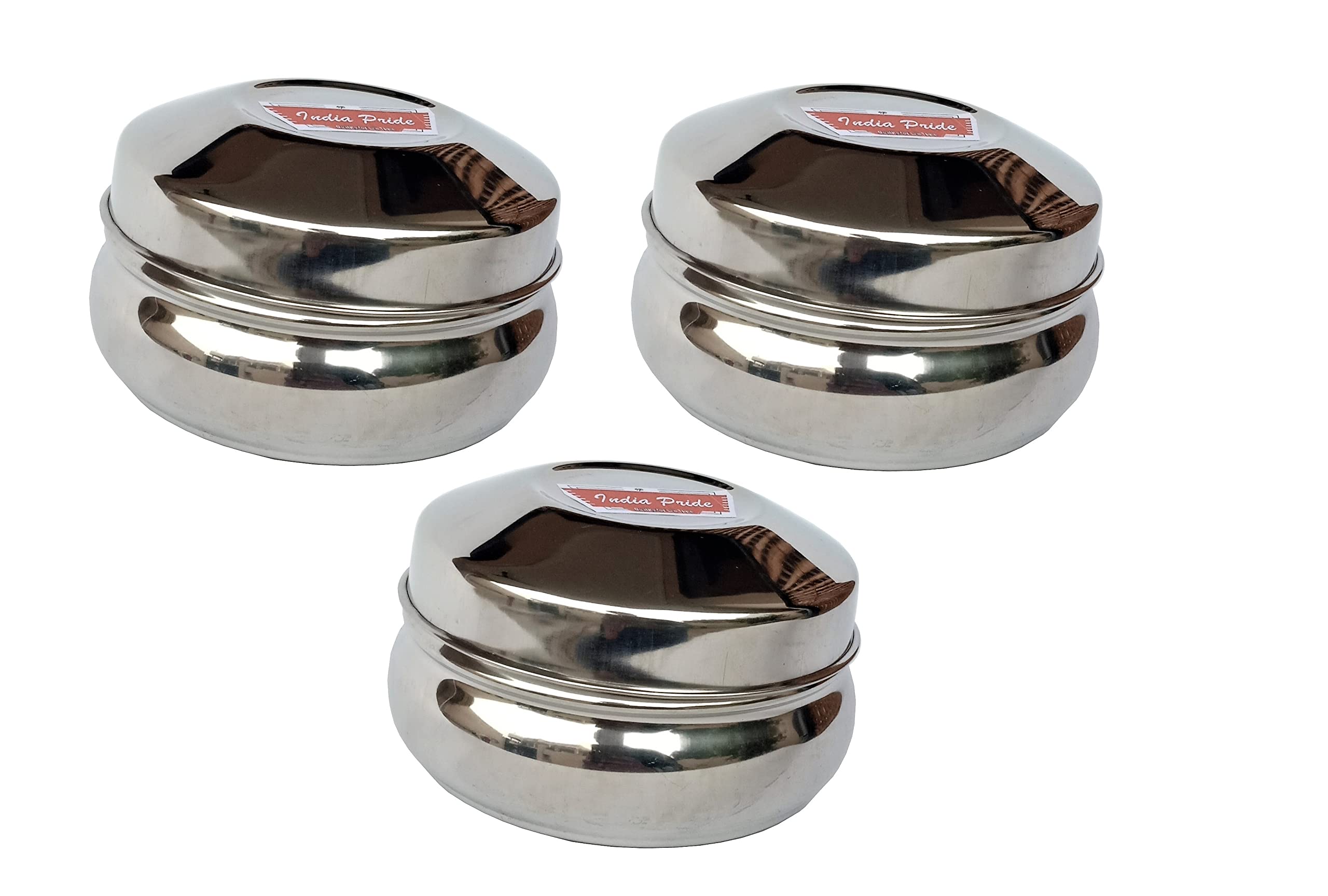 MELORA DNV Stainless Steel Poori Dabbi Box Utility Container 400 ml, 400 ml, 400 ml (Pack of 3, Silver)