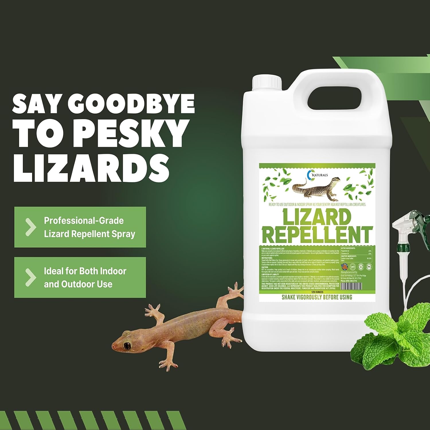 All-Natural Lizard & Gecko Repellent Spray (Outdoor/Indoor) – Reptile Deterrent for Homes, Gardens, Patios