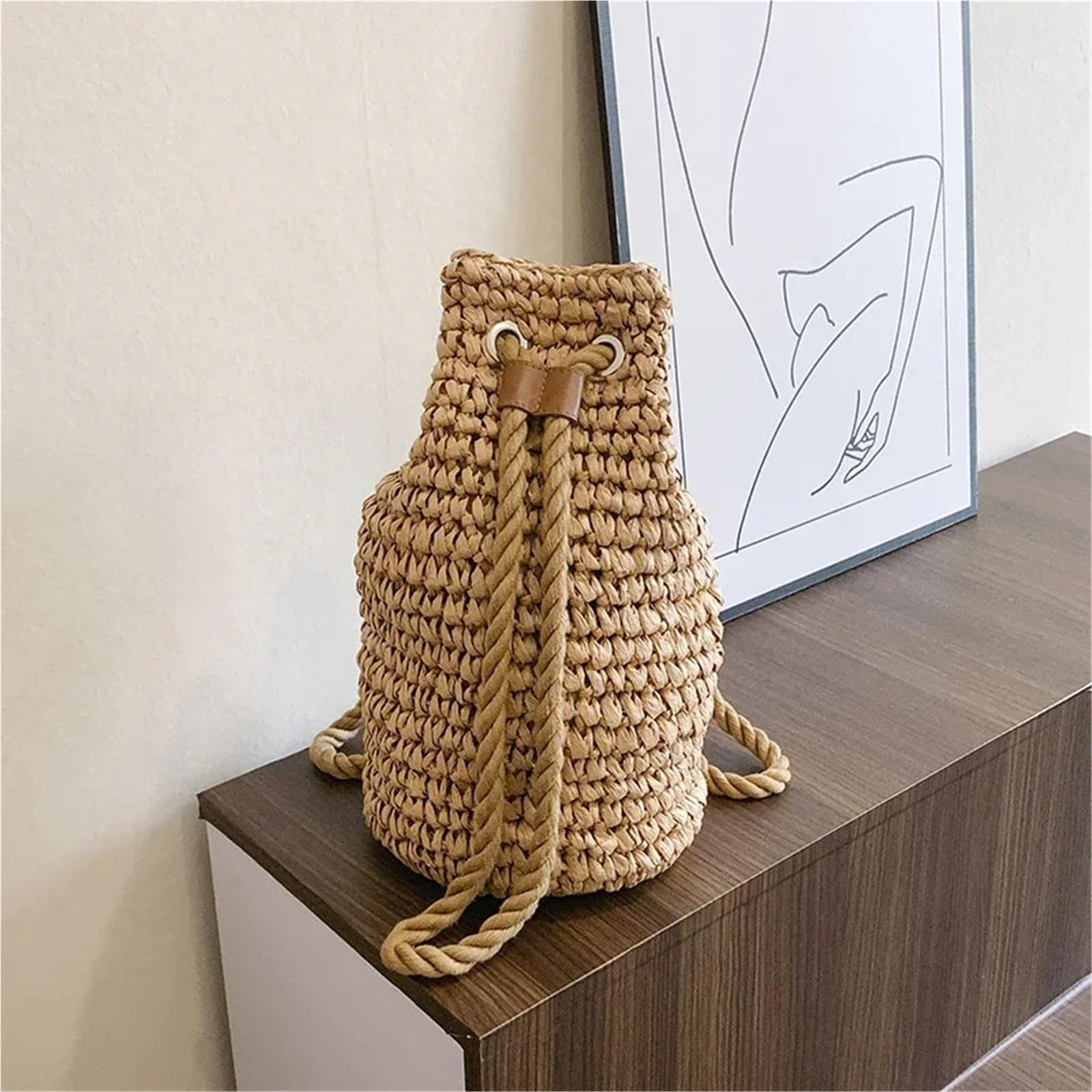 Zaino da donna grande, semplice e versatile in paglia solida