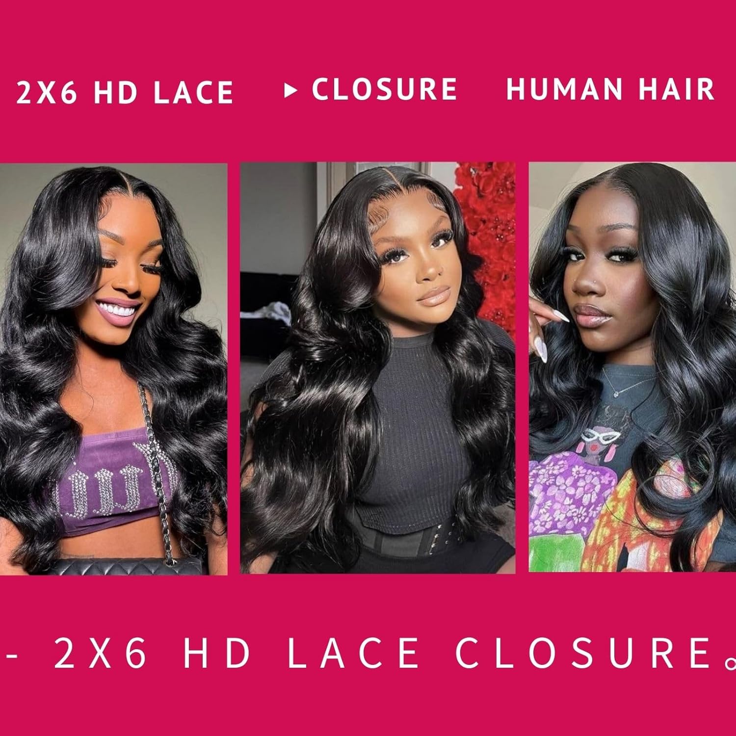Hd Lace Closure Human Hair 2x6 Invisible Skinlike Hd Lace, 16 Inch Middle part Body Wave 2 by 6 Bleached Knot Pre-Plucked Natural Hairline 2 6 Frontal Hd Lace Closure Natural Black 16inch