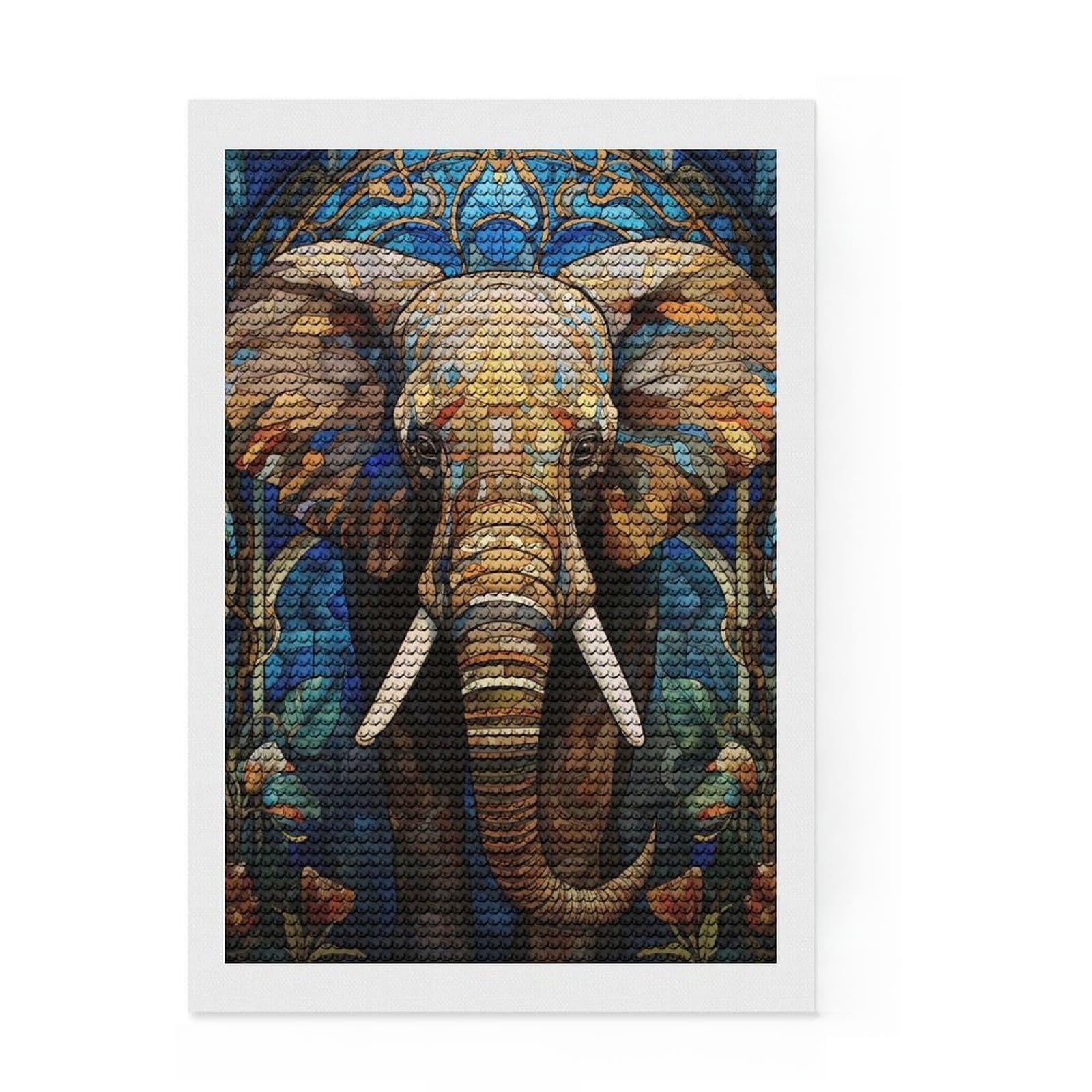 Junmoney Stained Glass Elephant Art Diamond Painting Set 8"x12", Complete Accessories, Satisfying Creative Project, Stress Relief Craft, Office Decor