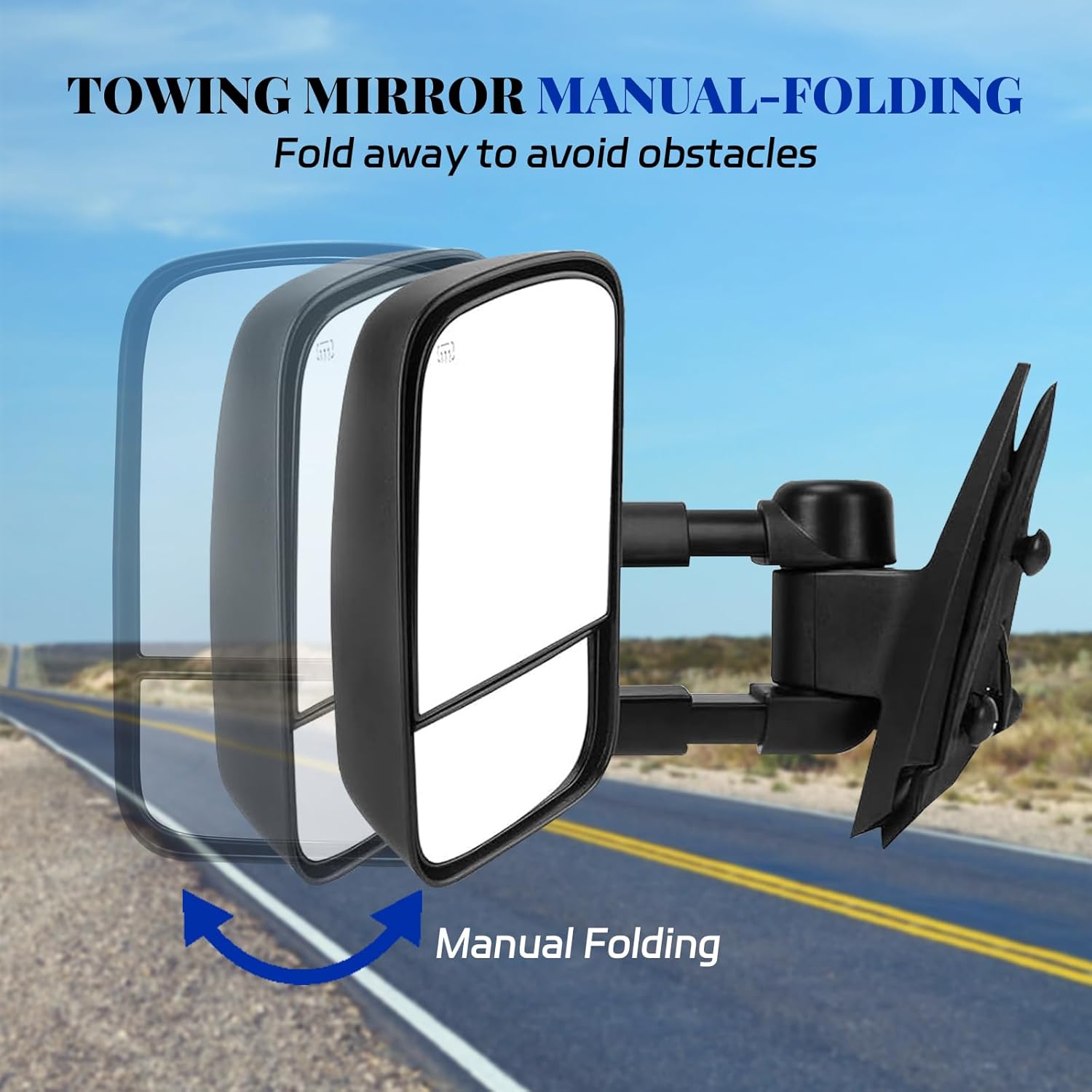 Towing Mirrors Compatible for 2007-2014 Chevy Silverado GMC Sierra 1500 2500HD 3500HD a Pair(2007 for New Body Style Only) Power Heated, Electric Adjustable Glass, Dual Mirrors, Telescopic & Folding