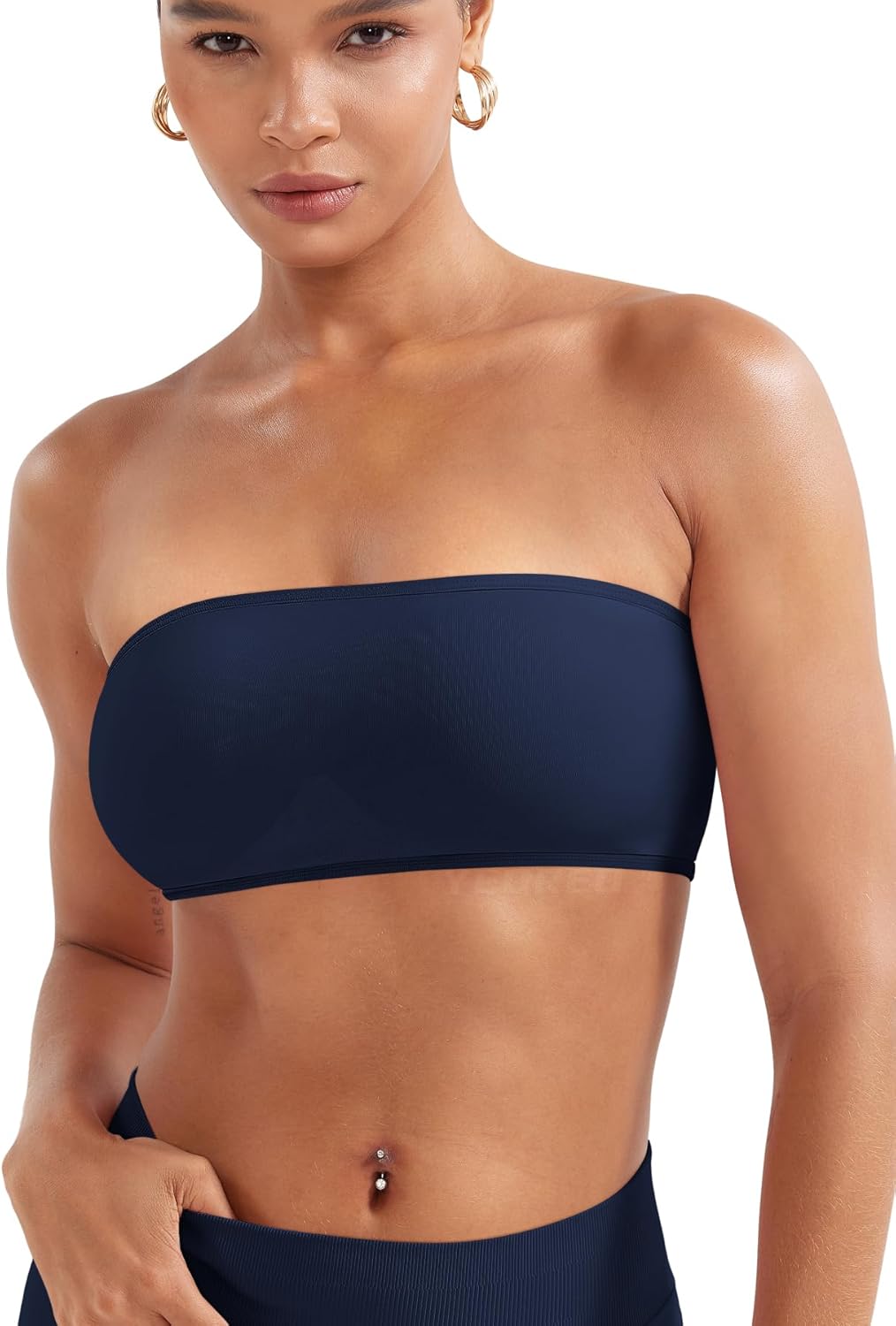 YEOREO Workout Bandeau Bra Non Slip Strapless Sports Bra Open Back Padded Tube Top Gym Yoga Bras
