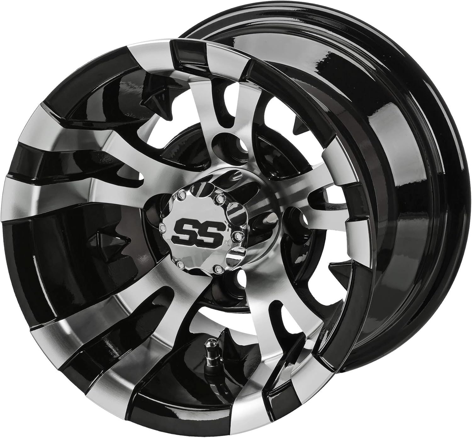 RM Cart - 10" Warlock Black/Machined on 205/50-10 LSI Elite Low Pro Tire (Set of 2), Golf Cart Tires and Wheels Combo (No Lug Nuts)