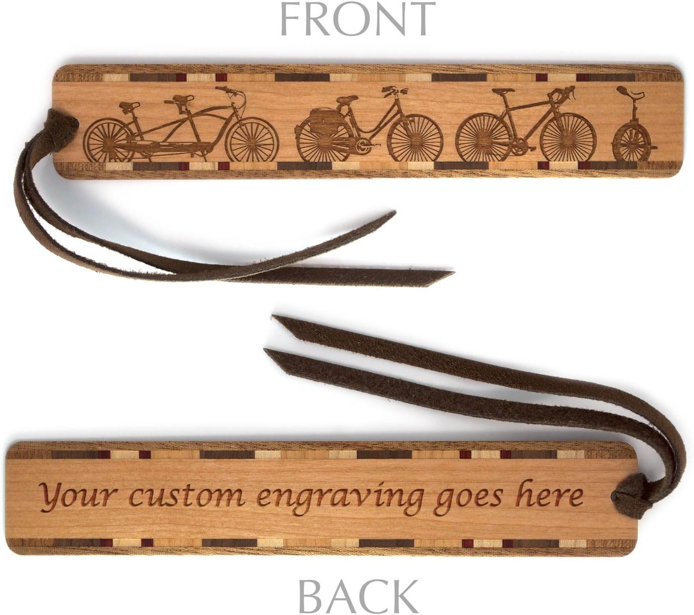Personalized Bicycles Engraved Wooden Bookmark - Made in USA - Also Available Without Personalizatio