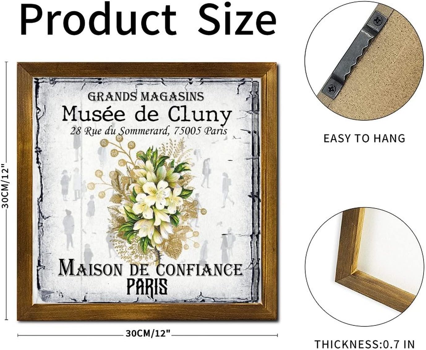 Maison De Confiance Musee De Cluny Wooden Framed Signs Vintage Orchid Flower Positive Wall Plaque Classic French Floral Home Wall Decoration for Women Office Bathroom Shelf Decor 12x12 inch