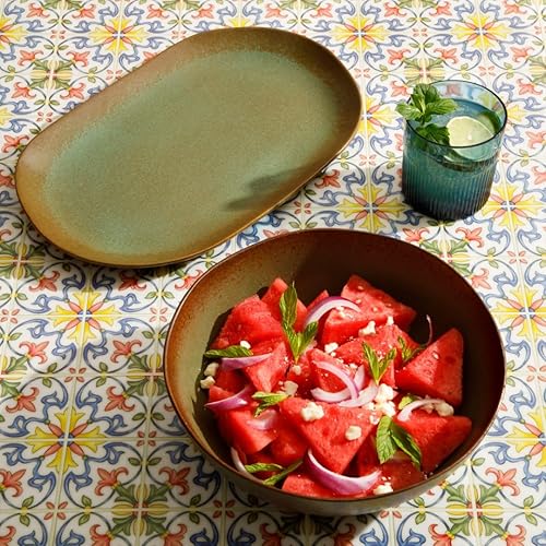 Vista 87 de Bloomhouse Palermo Sun - Juego de 2 recipientes para servir y platos ovalados de cerámica, esmalte reactivo, color azul agave