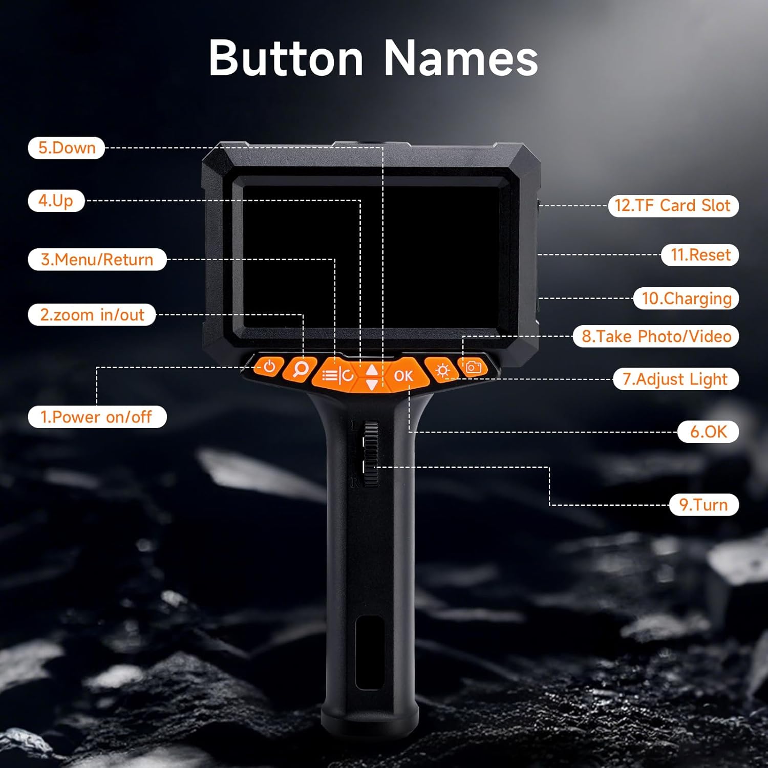 5" Industrial Articulating Inspection Camera, 360° Rotating Borescope with 6mm Probe, 1080P HD, Semi‑Rigid 5FT Gooseneck Cable, for Automotive Engine, HVAC, Plumbing, 6-Adjust LEDs, IP67 Waterproof