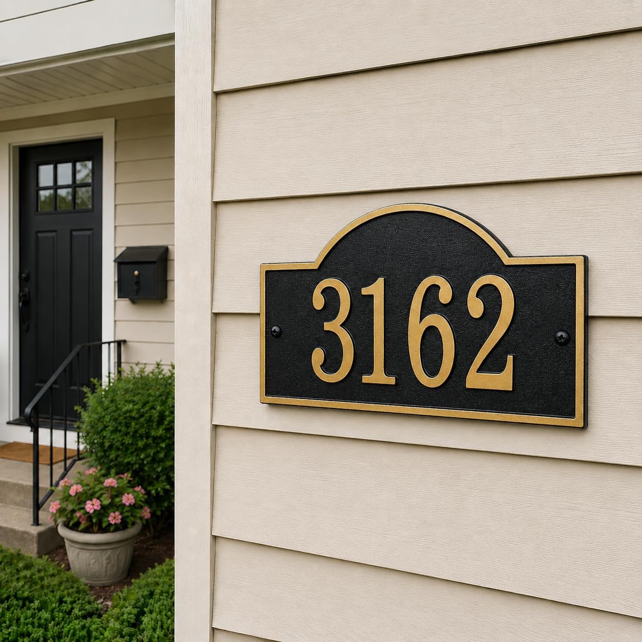 Whitehall™ Personalized Cast Metal Address plaque with arch top. Four colors, four shapes available! Made in the USA. Custom house number sign. FOUR COLORS available
