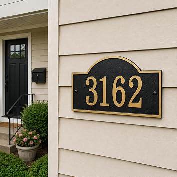 WhitehallTM Personalized Cast Metal Address plaque with arch top. Four colors, four shapes available! Made in the USA. Custom house number sign. FOUR COLORS available