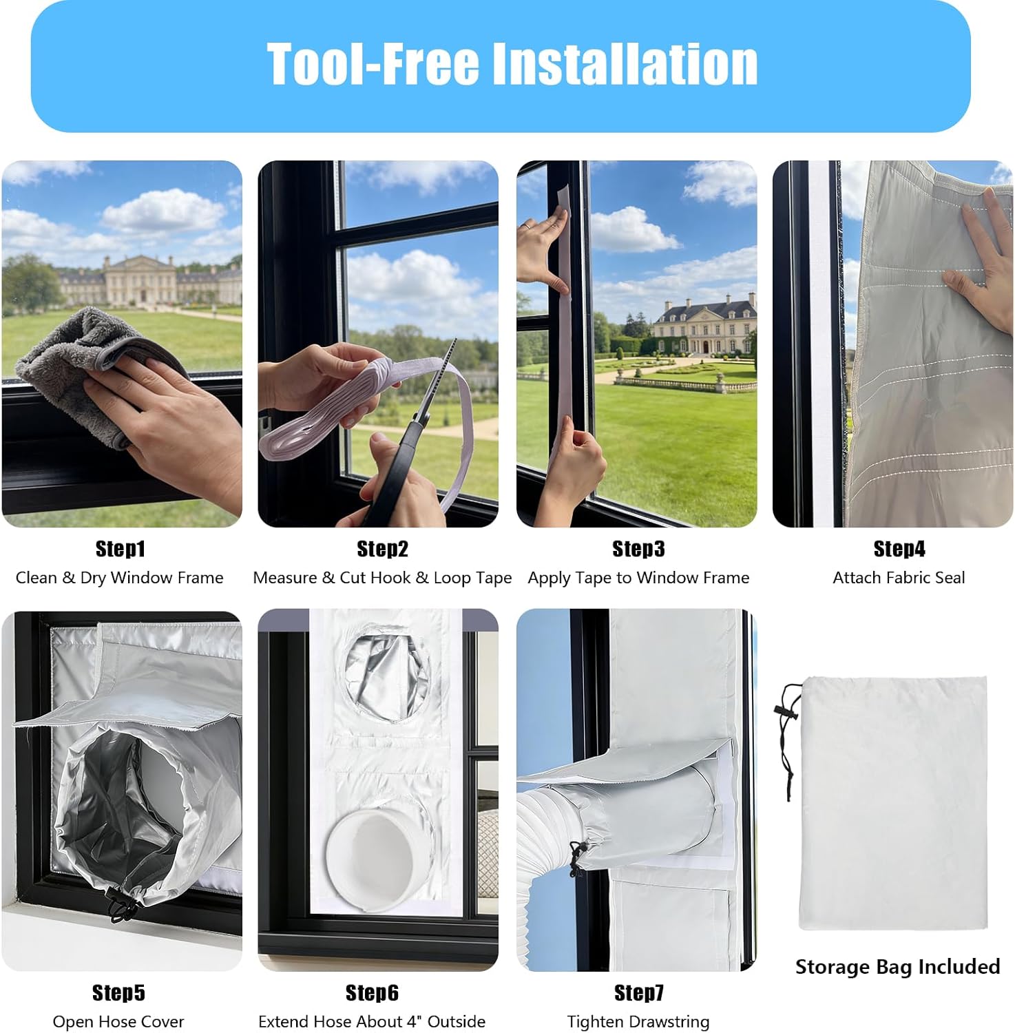 Portable Air Conditioner Window Seal Kit for Sliding Windows Portable AC Window Vent Kit with Dual Hose Openings Trim/Fold-to-Fit (11x91inch / 28x232cm)