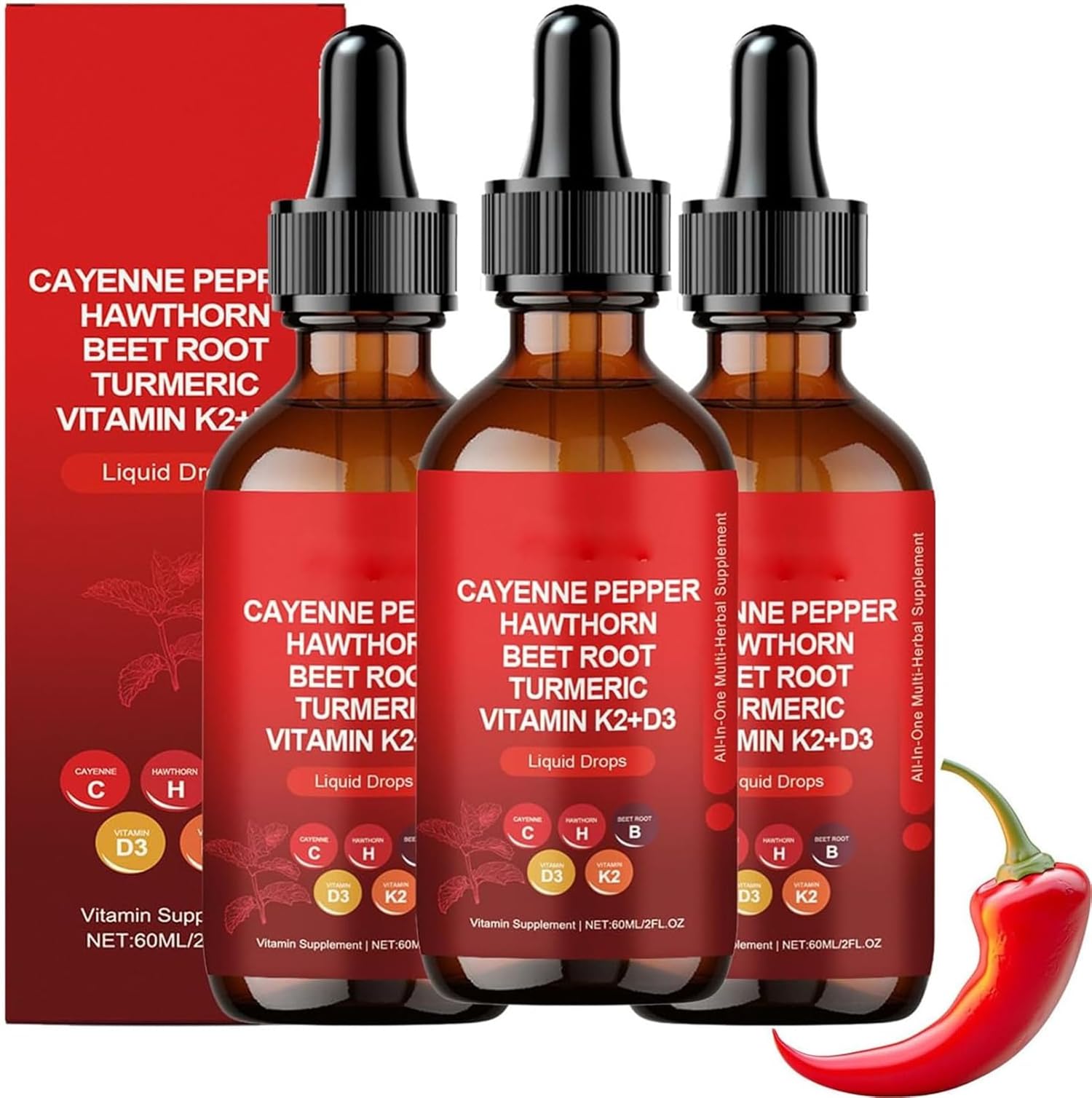 Aeluro - Gotas de cayena, extracto de pimienta de cayena Aeluro, extracto de pimienta de cayena, gotas de pimienta de cayena, gotas líquidas naturales de pimienta de cayena de 60 ml, fórmula natural