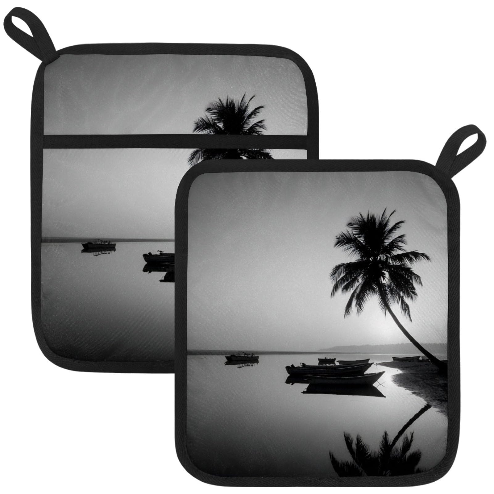 VAPOKF Beach Heat Resistant Pot Holders, Thick Pot Holders Pad with Hanging Loop for Kitchen, Oven Cloth Pads for Kitchen Baking Microwave Oven