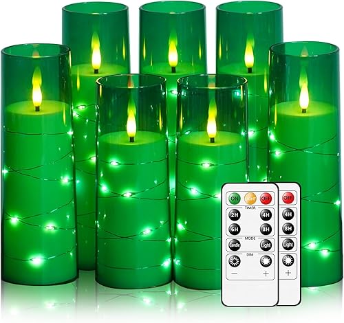 Vista 18 de Velas sin llama con cuerda de estrella incrustada, velas LED de pilar a pilas con temporizador y control remoto, decoración del hogar para ambiente