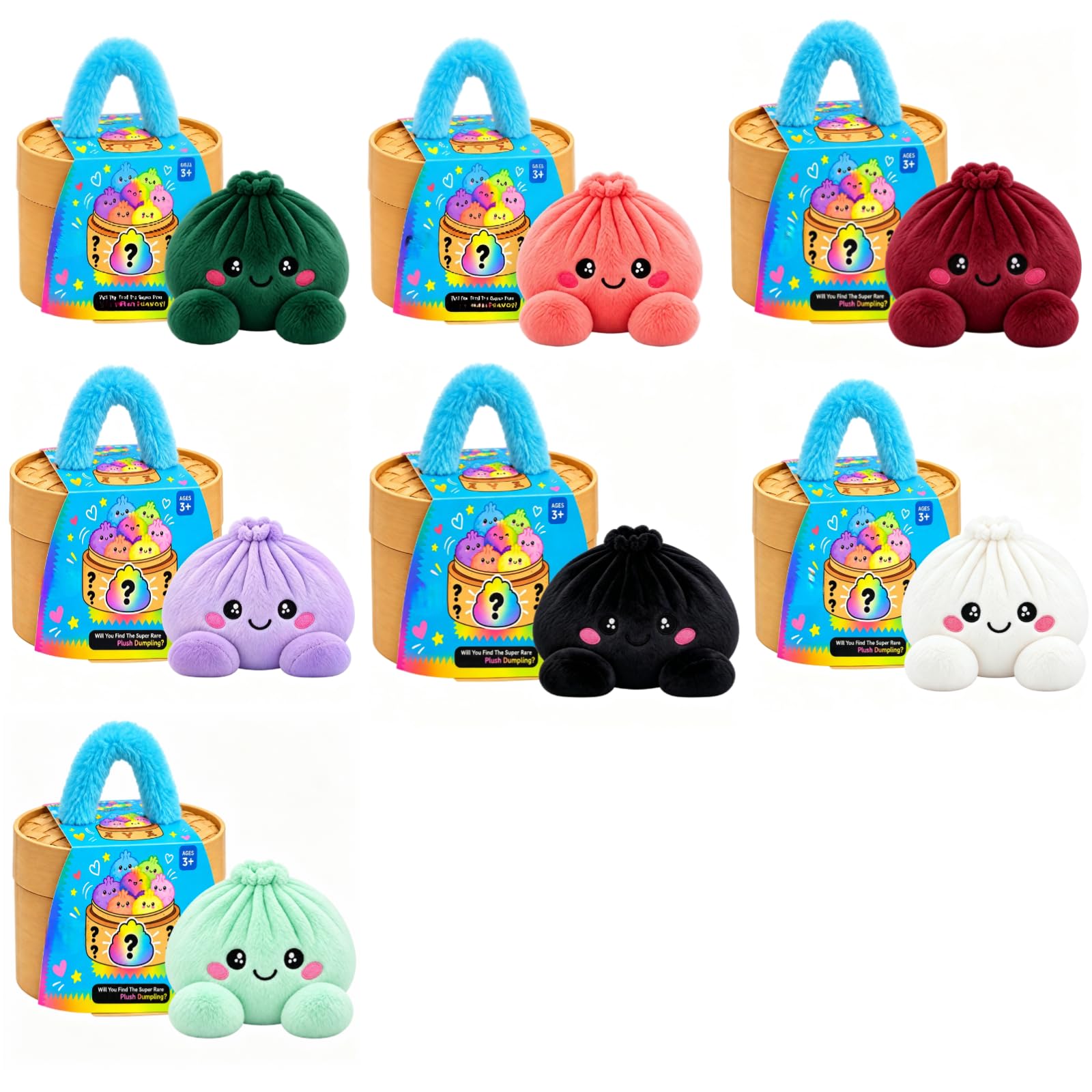 Plush Dumpling Mystery Squishy Bao Bun with Steamer Blind，Random 3